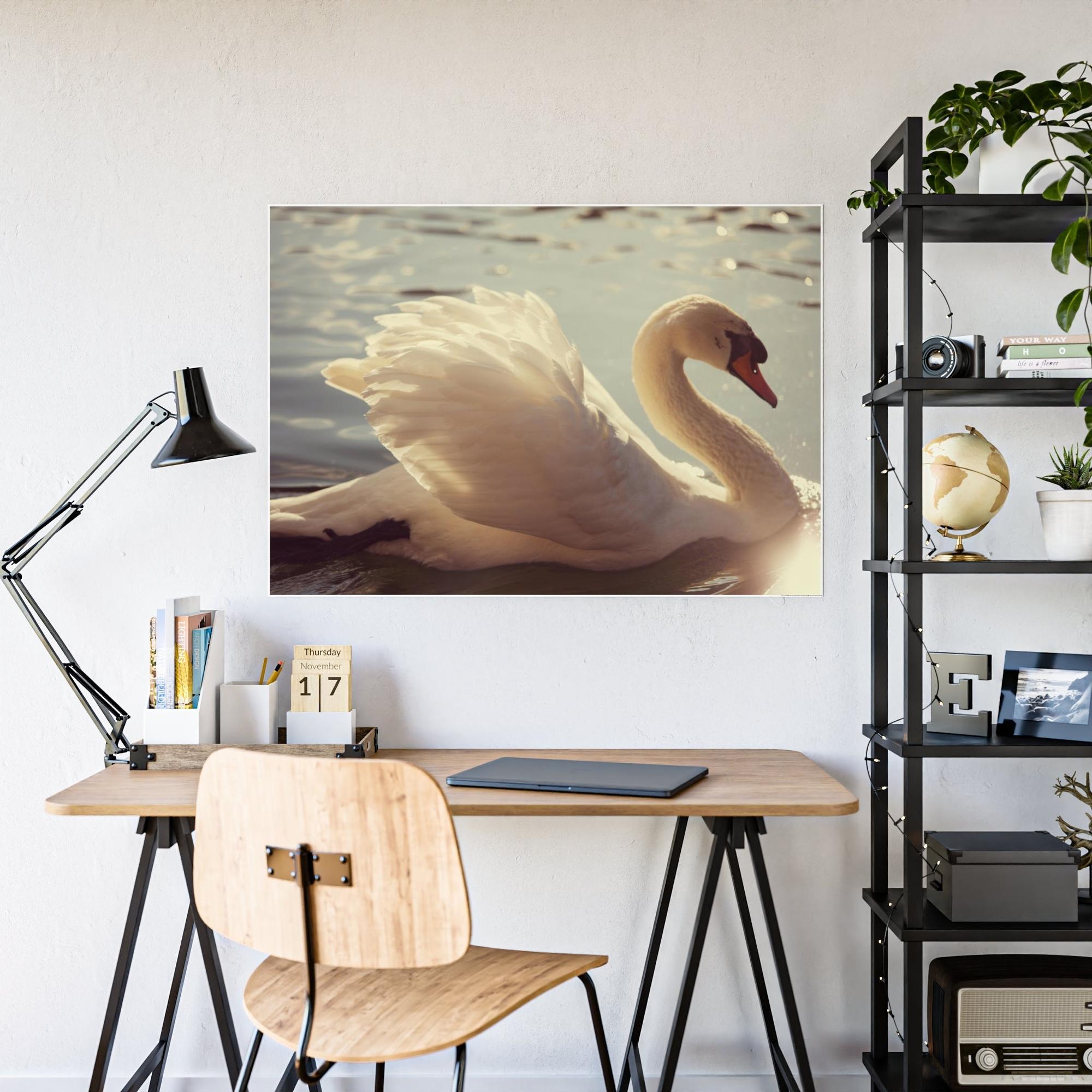 Swans Elegant Grace: Natural Canvas Print Featuring Beautiful Swan