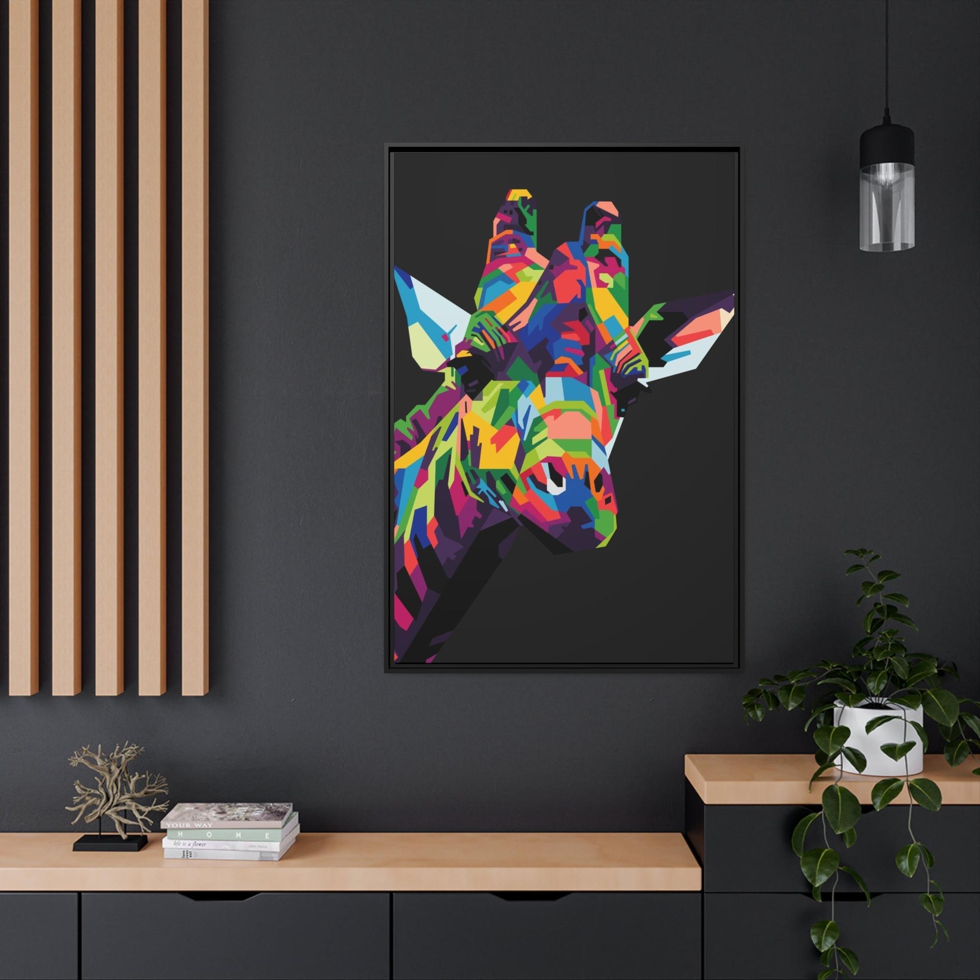 Giraffes Splash of Color: A Vividly Colored Artistic Print of a Giraffe on Canvas & Poster