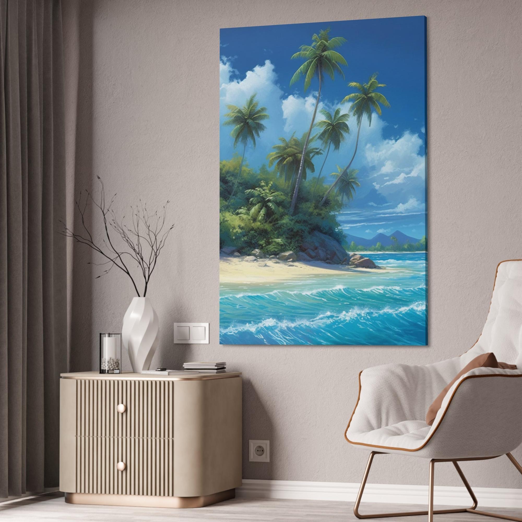 Island Beach Oceanic Wonders: Canvas Print of a Majestic Beach on an Island