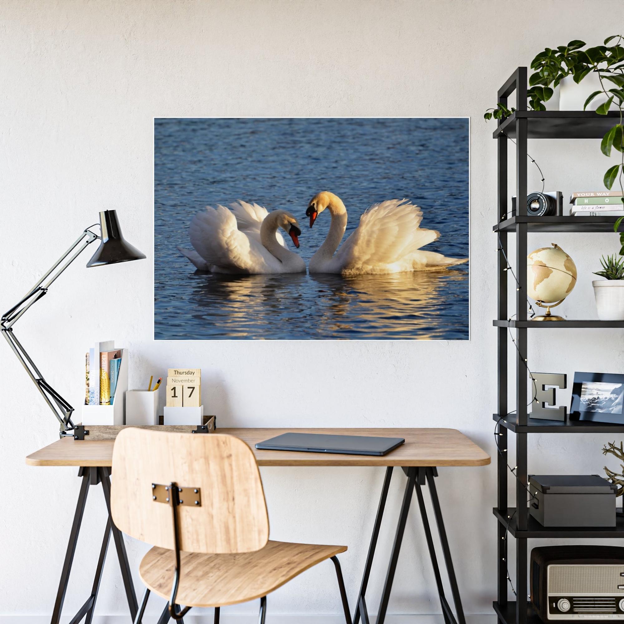 Swans Majestic Beauty: Canvas Wall Art Displaying the Grace and Strength of Swans