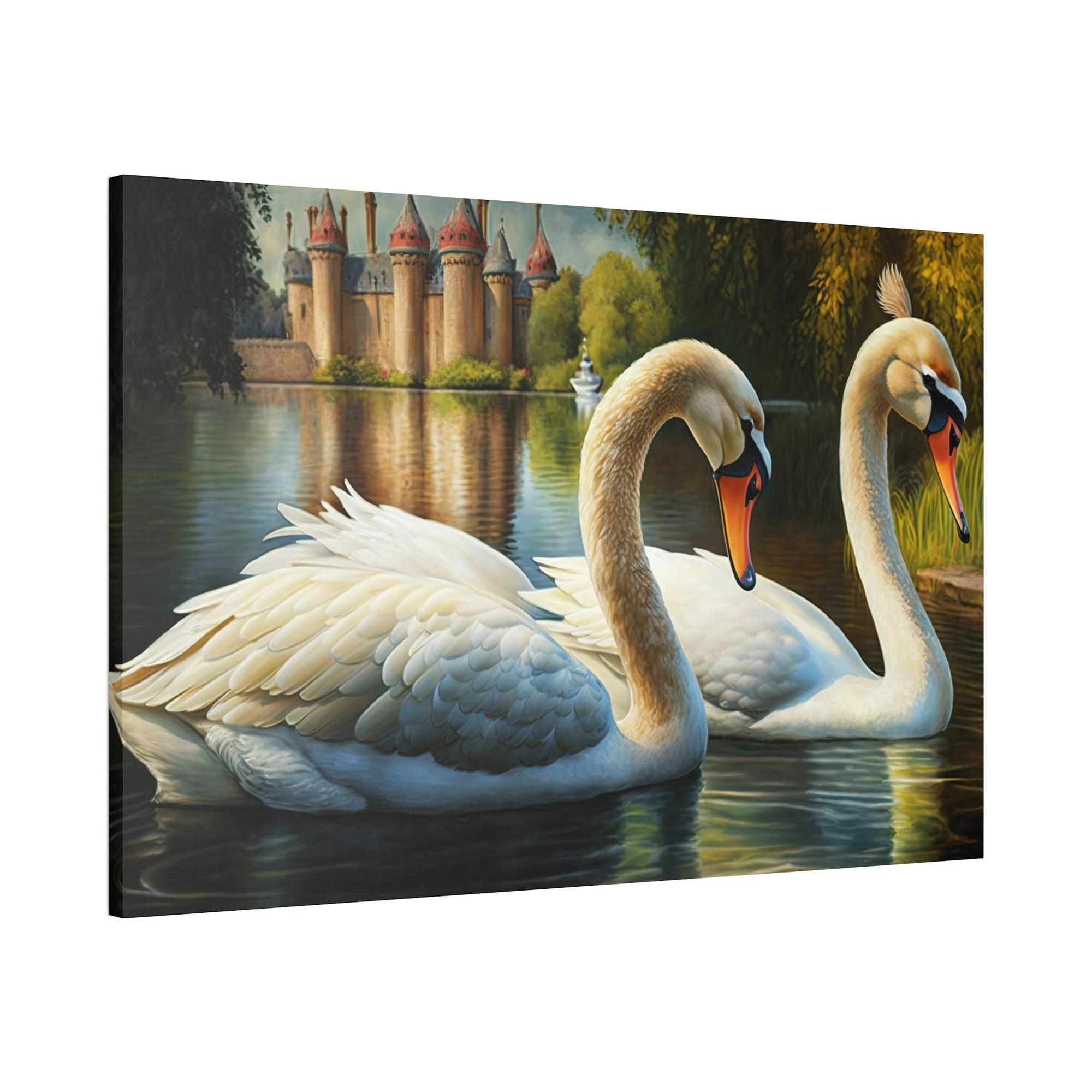 Swans Swan Symphony: Framed Canvas Print of These Beautiful Birds in Harmony