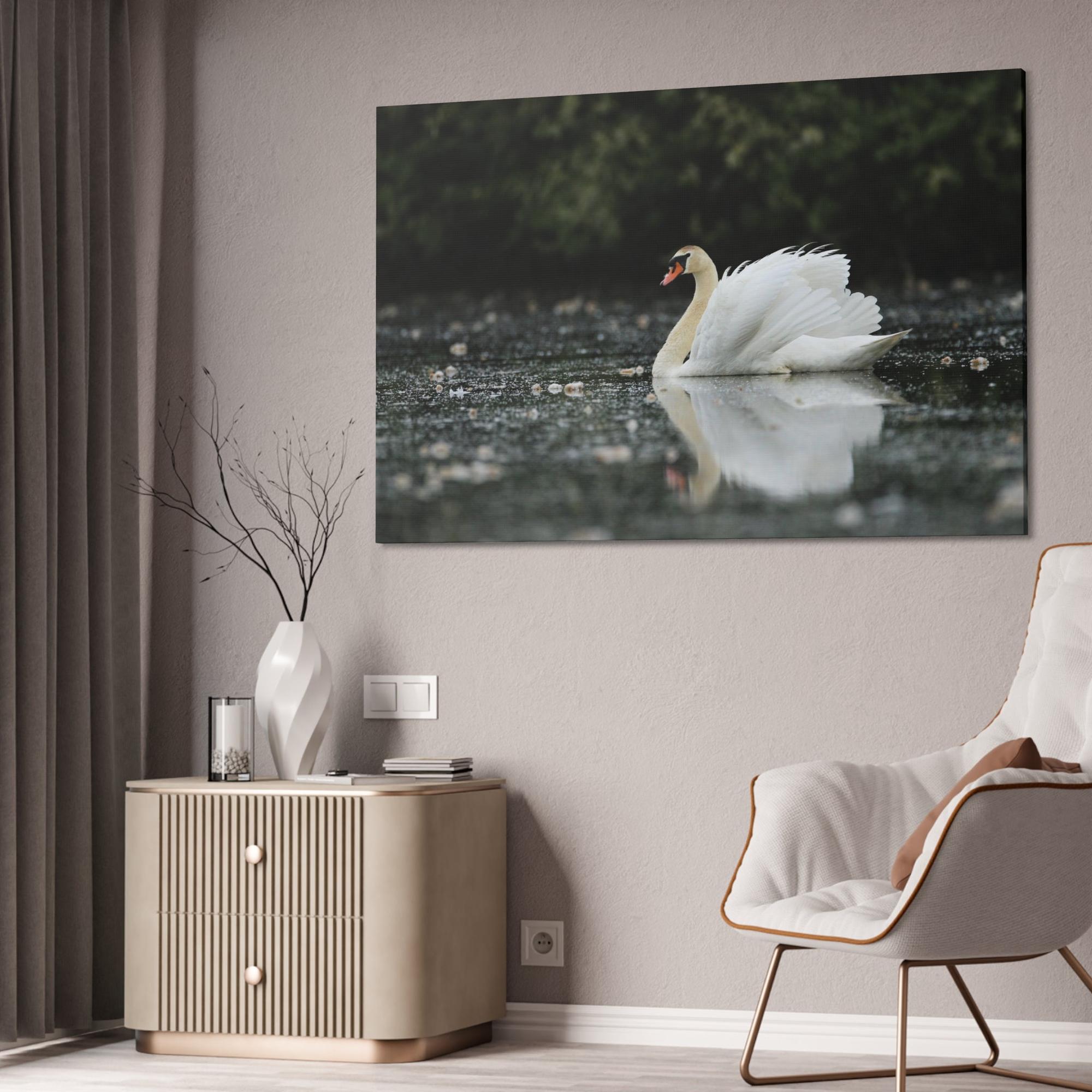 Swans Swan Lake Dreams: Natural Canvas Print of Beautiful Swan in a Dreamy Landscape