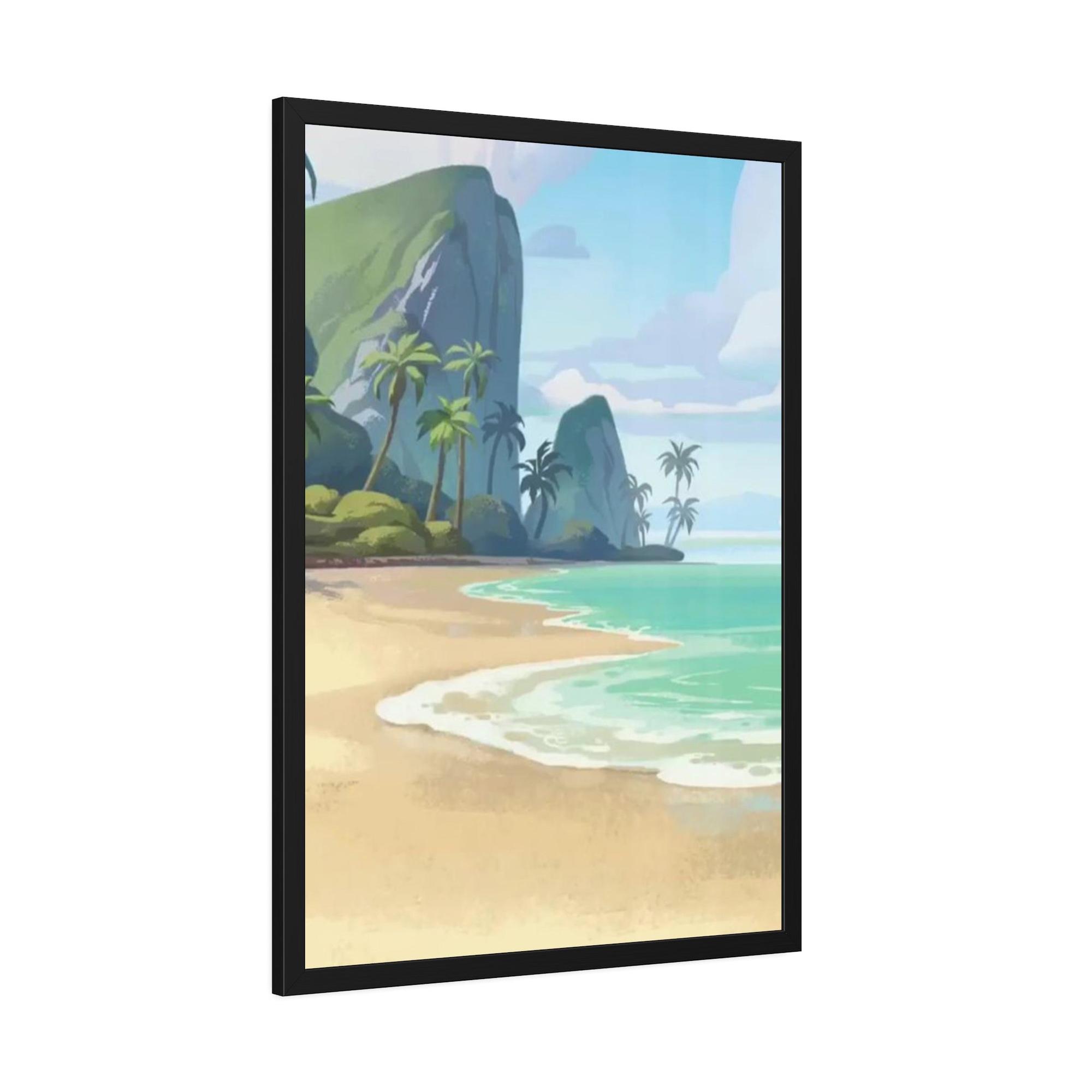 Island Beach Coastal Haven: Framed Canvas of a Tranquil Beach Landscape