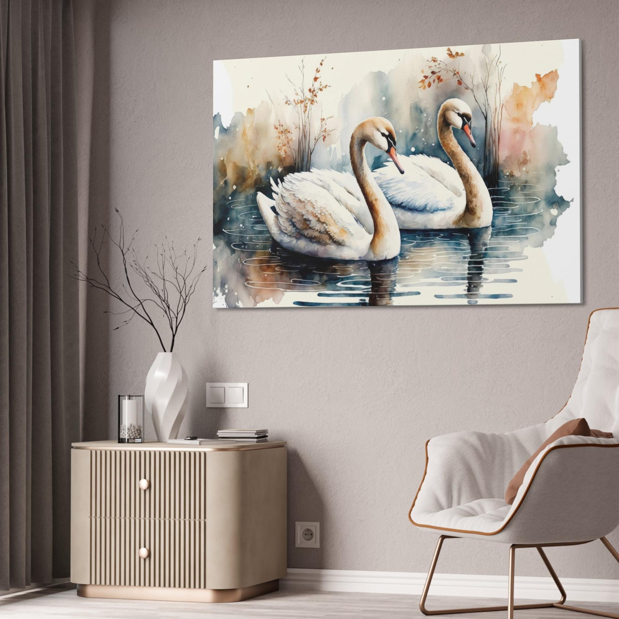 Swans Gentle Giants: Framed Poster and Print on Canvas Featuring Majestic Swans