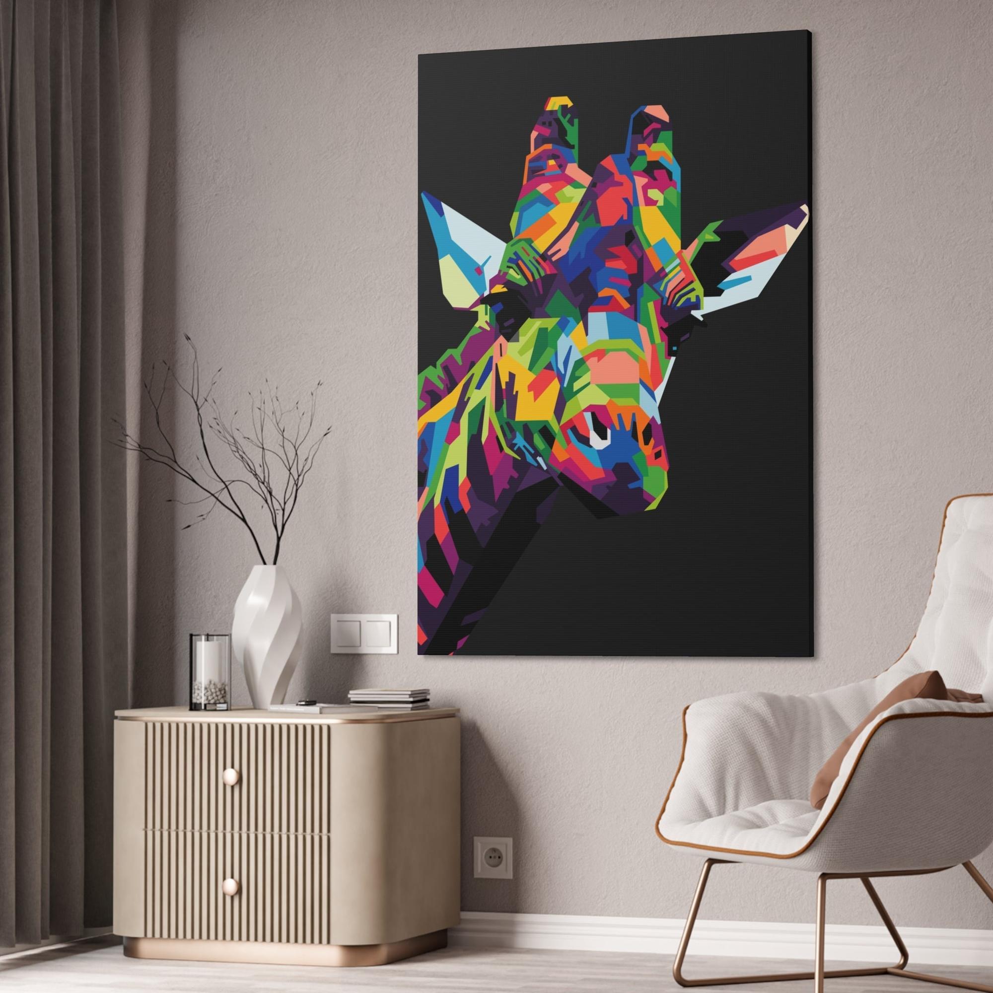 Giraffes Splash of Color: A Vividly Colored Artistic Print of a Giraffe on Canvas & Poster