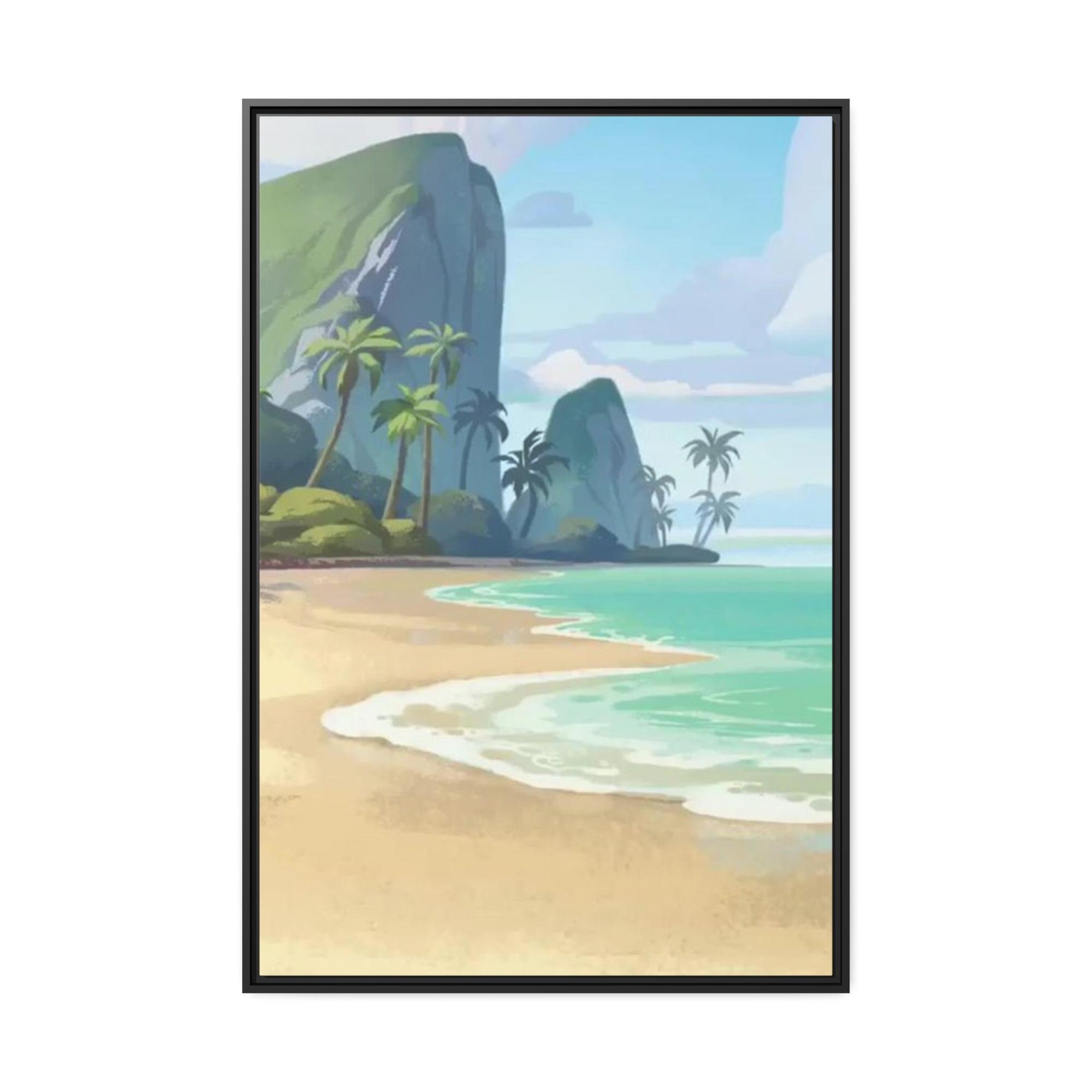 Island Beach Coastal Haven: Framed Canvas of a Tranquil Beach Landscape