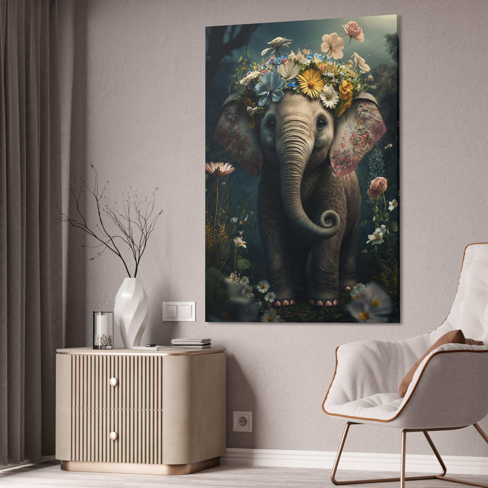 Elephants Jungle Majesty: Canvas Print of Elephants and Exotic Plants