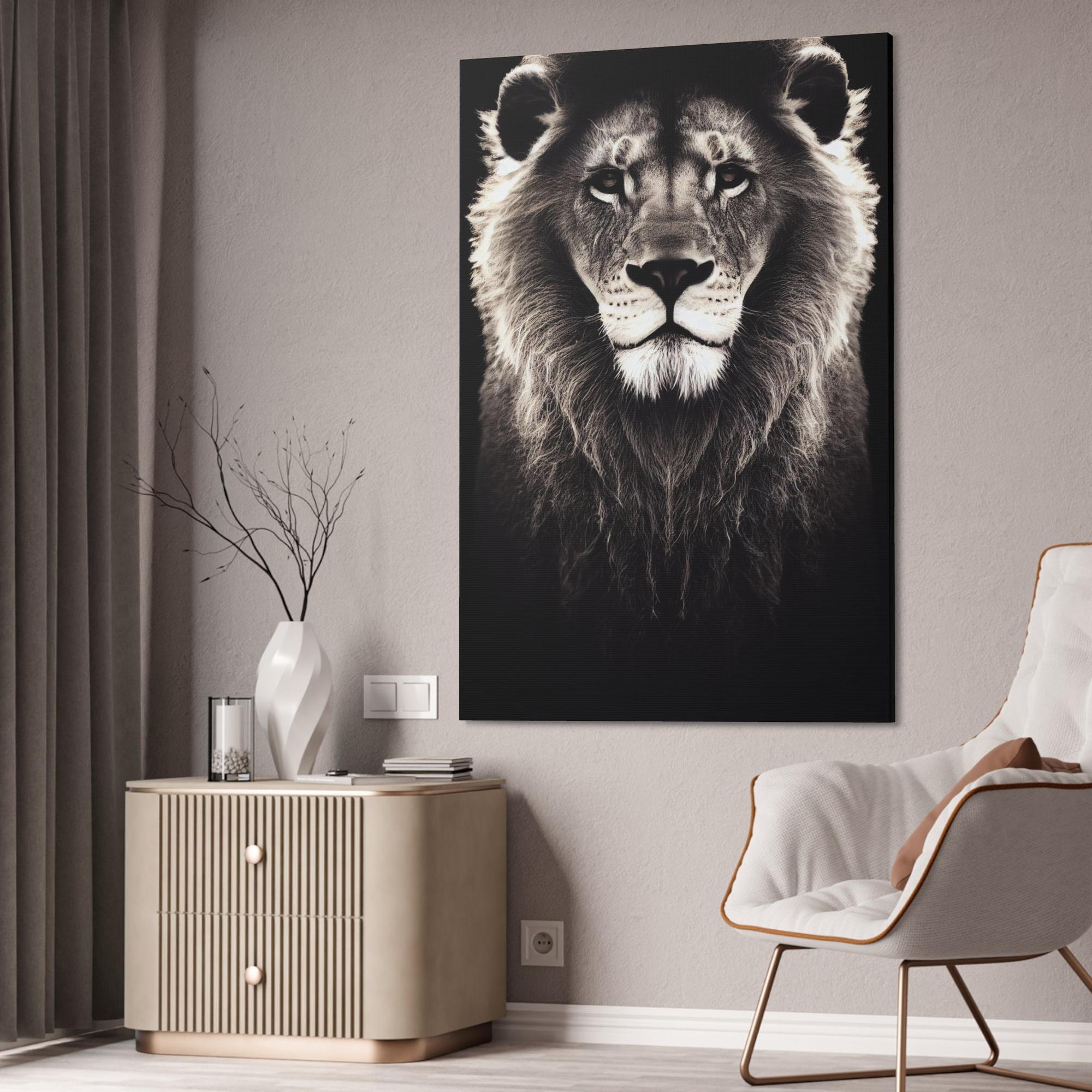 Lions African Majesty: Wall Art of a Regal Lion on Natural Canvas