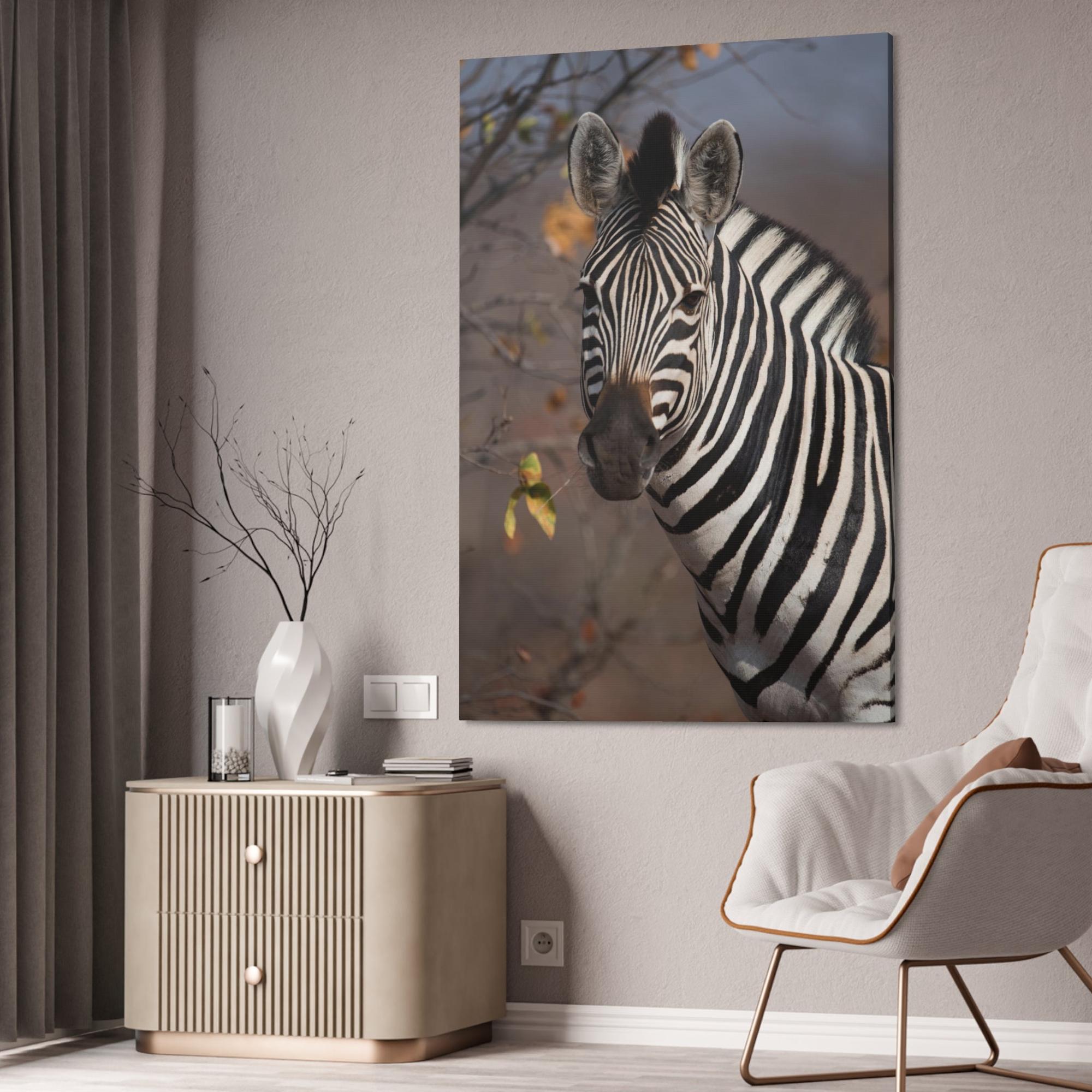 Zebras Zebra Stripes on the Horizon: Canvas Art Displaying a Beautiful Zebra in the Wild