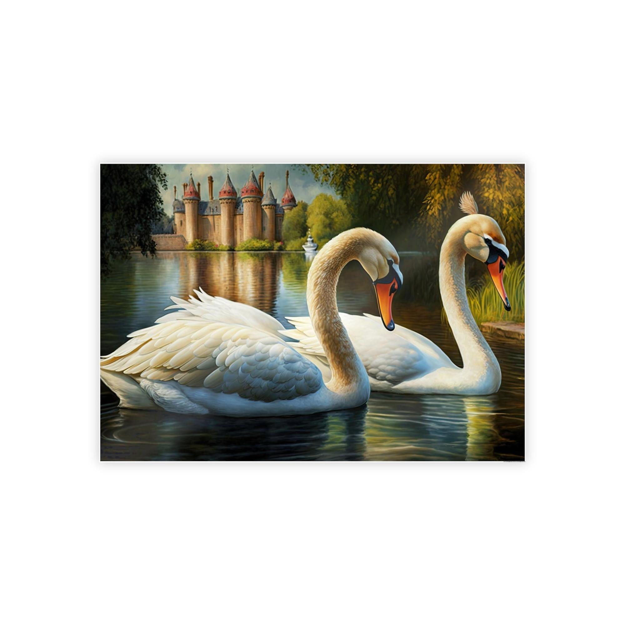Swans Swan Symphony: Framed Canvas Print of These Beautiful Birds in Harmony