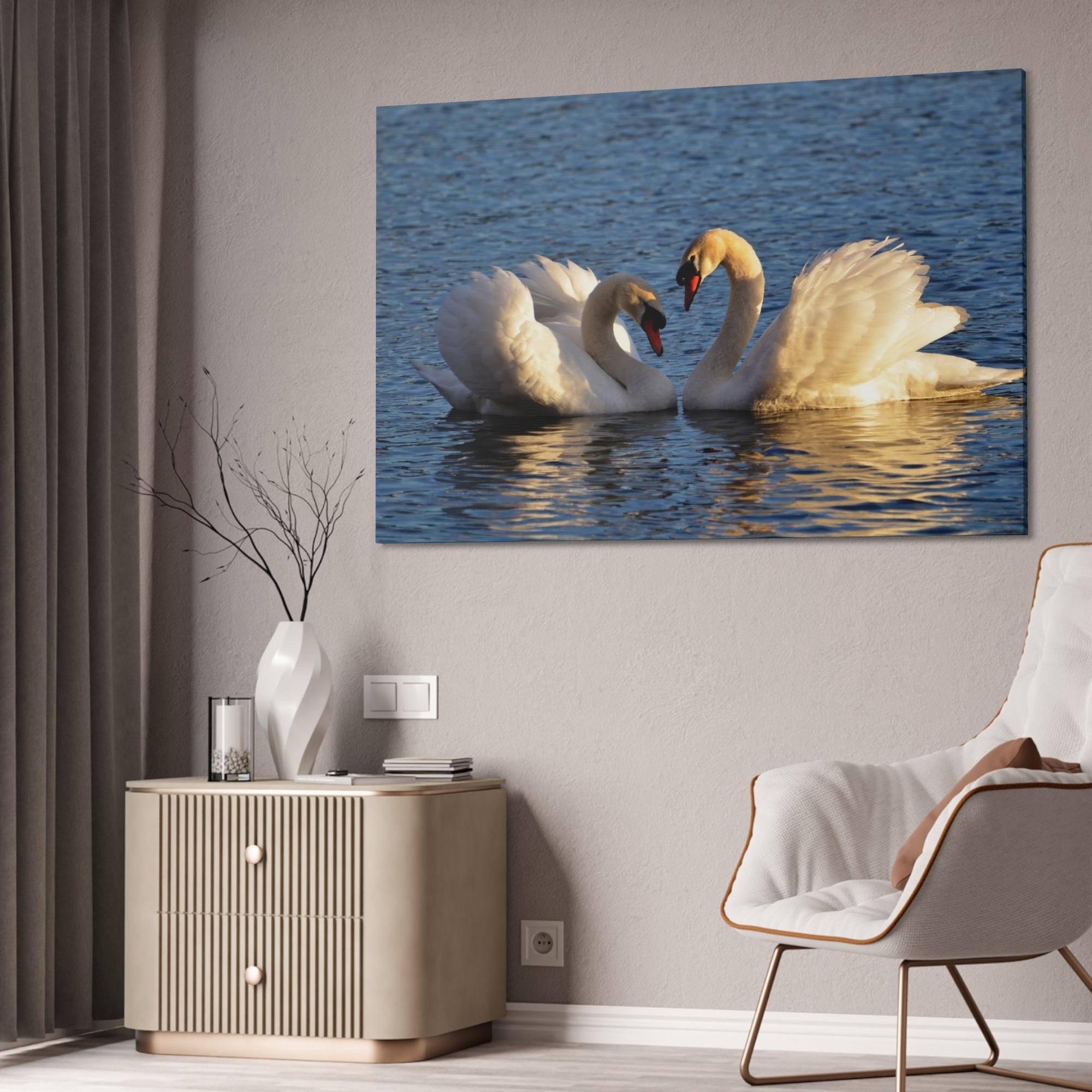Swans Majestic Beauty: Canvas Wall Art Displaying the Grace and Strength of Swans