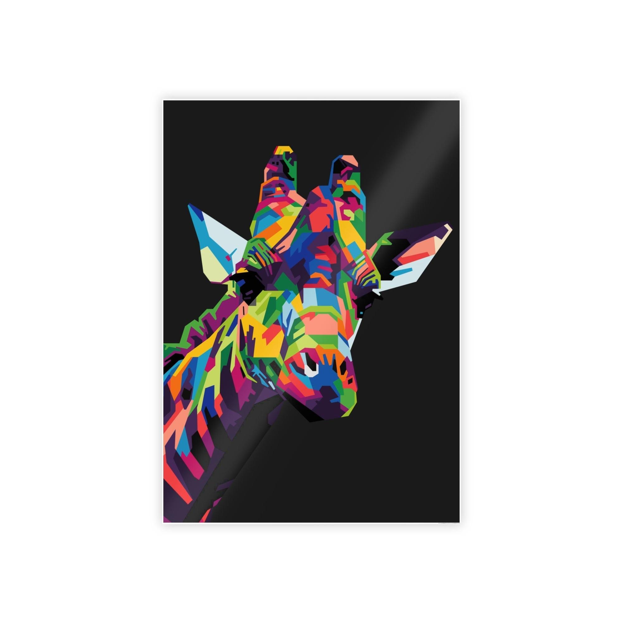 Giraffes Splash of Color: A Vividly Colored Artistic Print of a Giraffe on Canvas & Poster