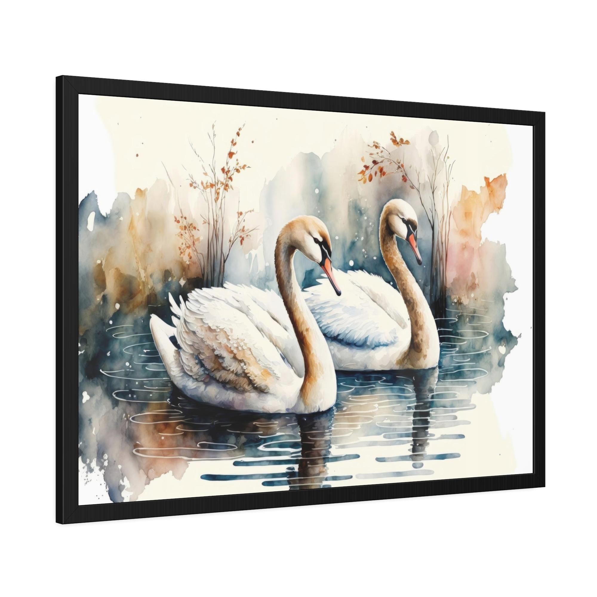 Swans Gentle Giants: Framed Poster and Print on Canvas Featuring Majestic Swans