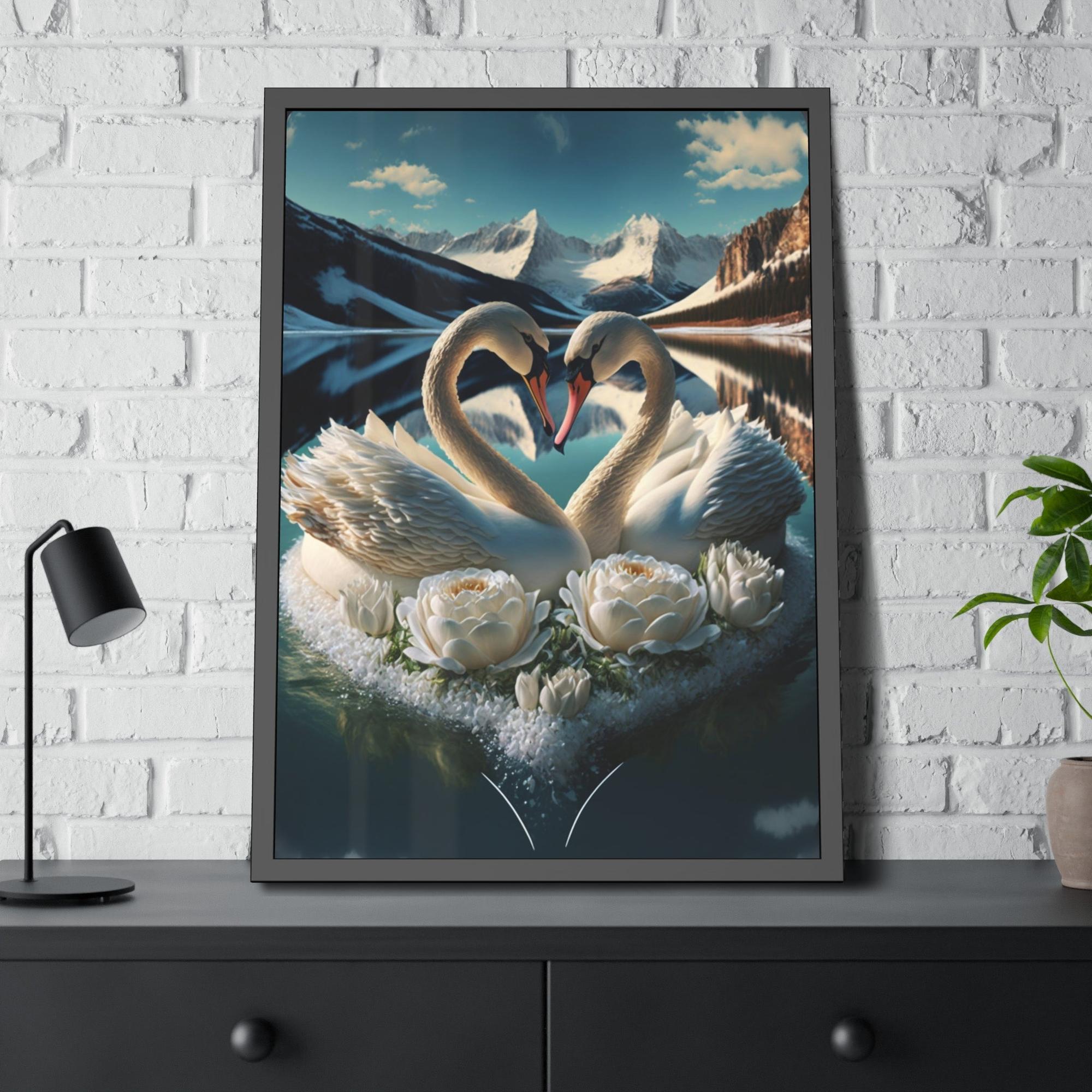 Swans The Majesty of Swans: Framed Canvas Print of These Beautiful Birds in Their Natural Element