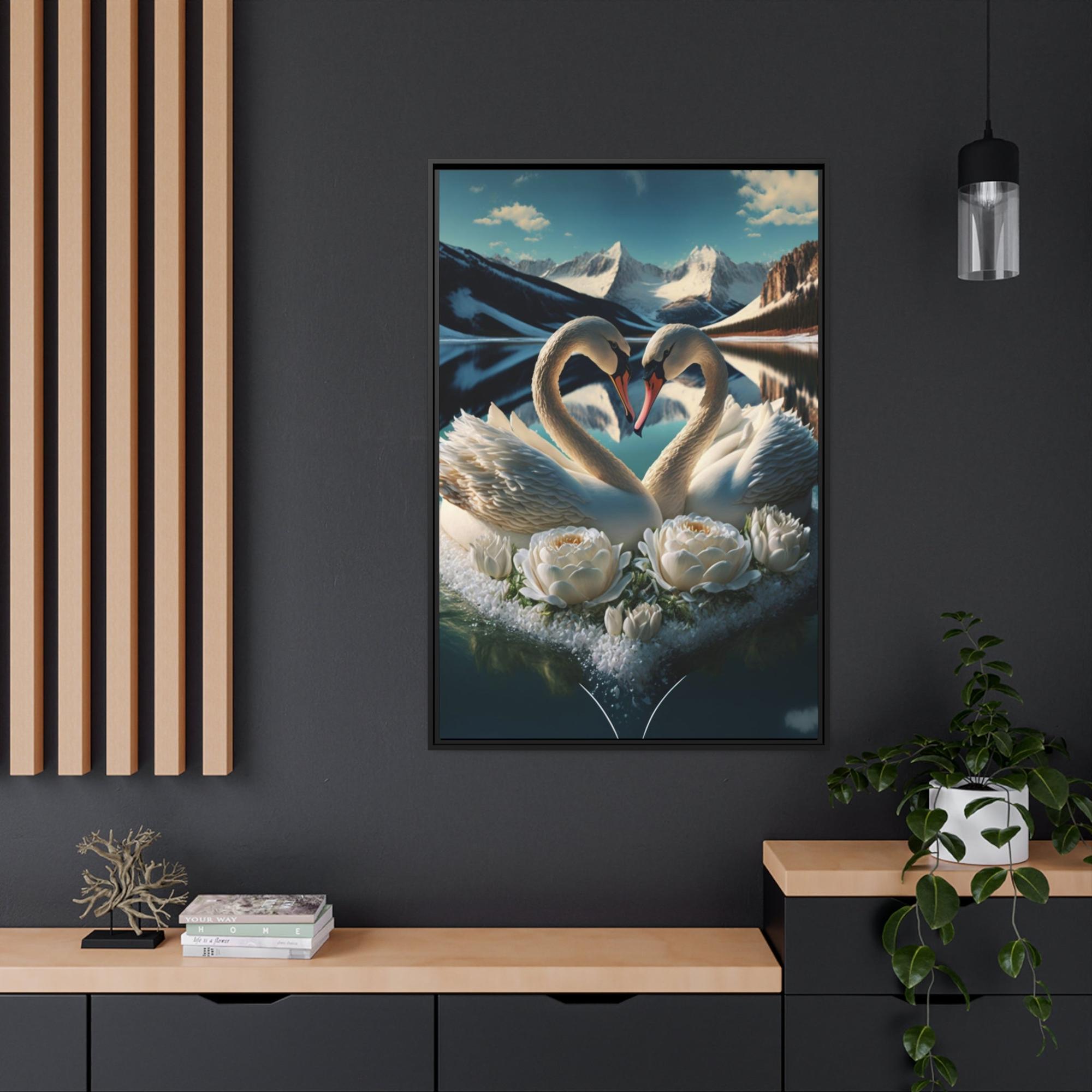 Swans The Majesty of Swans: Framed Canvas Print of These Beautiful Birds in Their Natural Element
