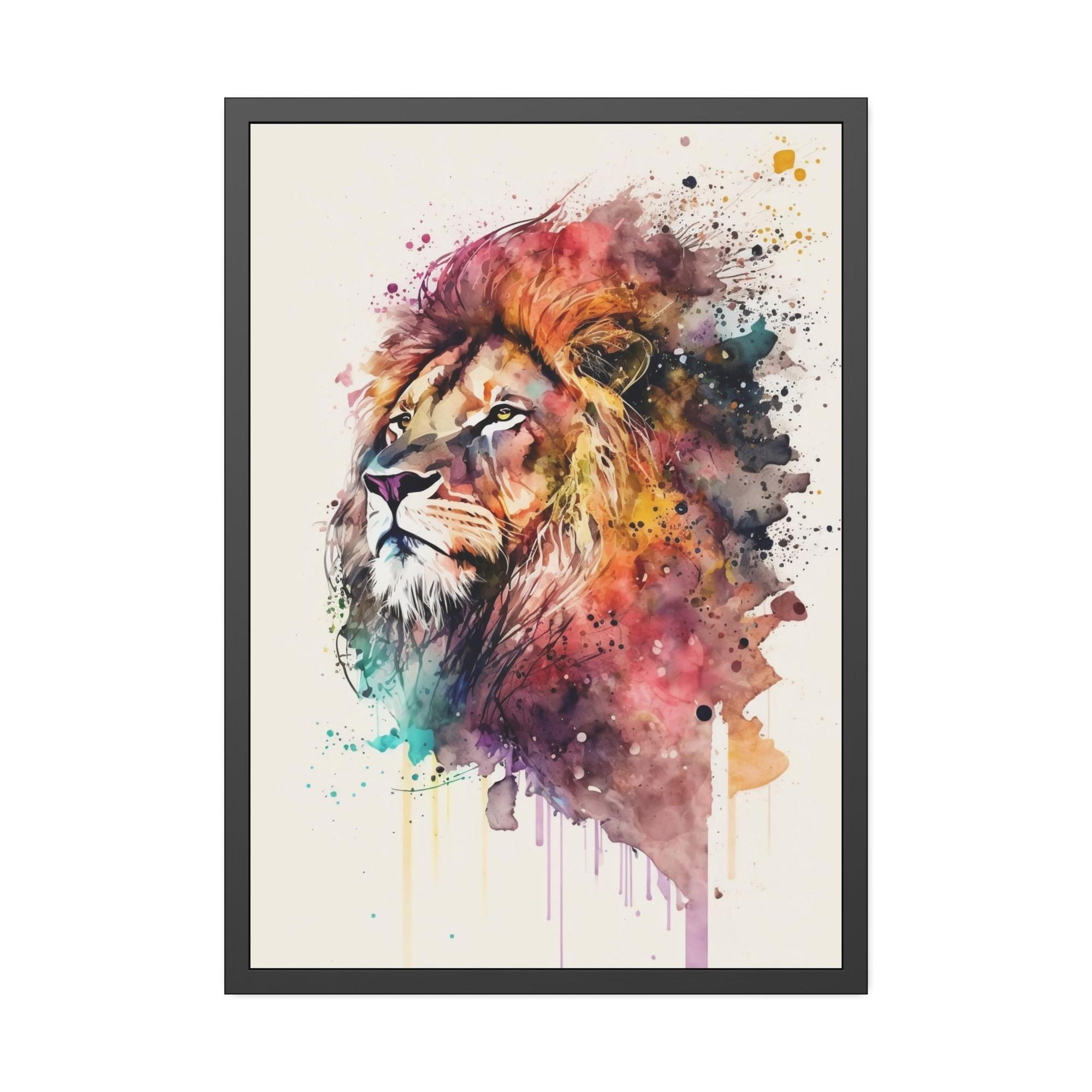 Lions The King's Portrait: Artistic Print on Framed Canvas of a Regal Lion