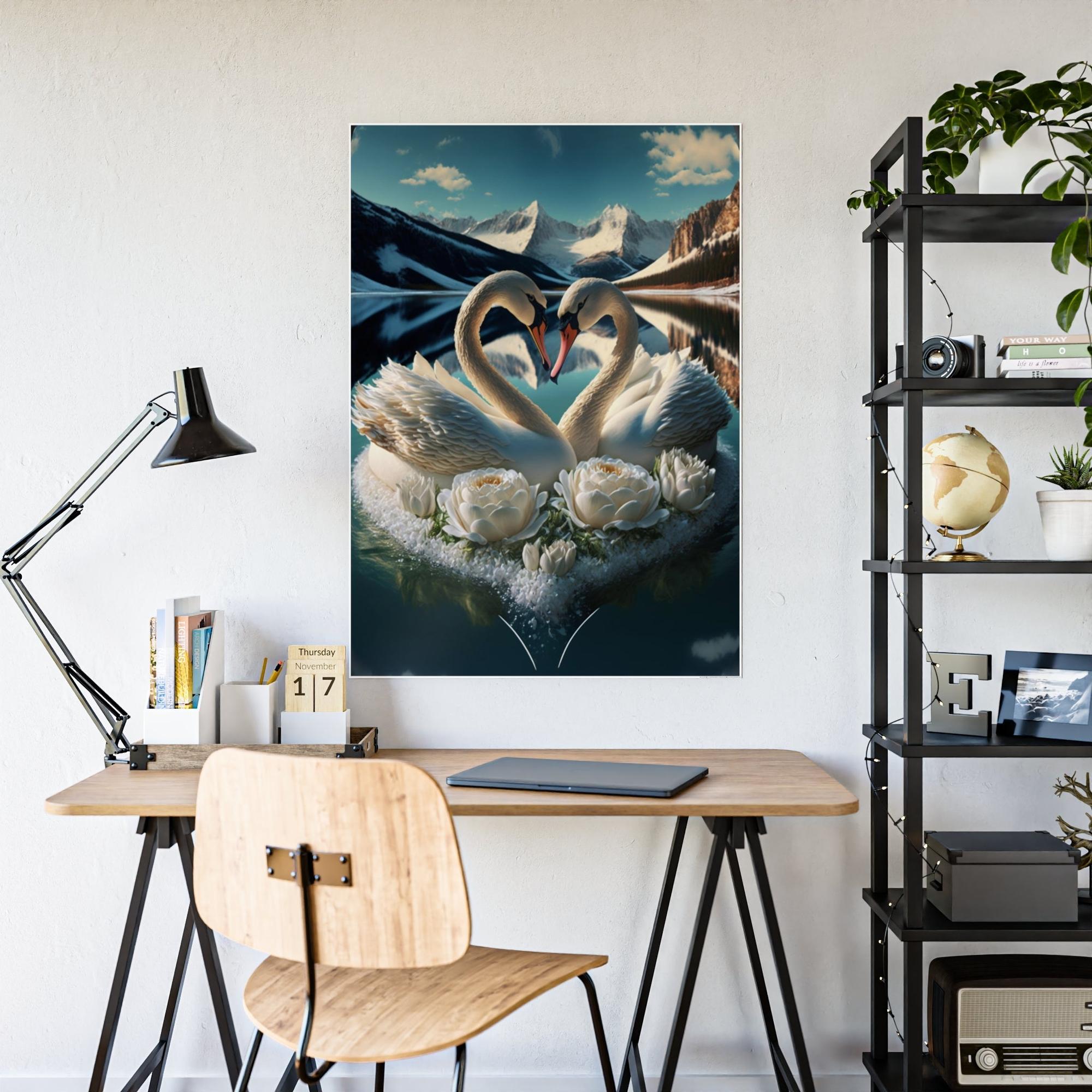 Swans The Majesty of Swans: Framed Canvas Print of These Beautiful Birds in Their Natural Element