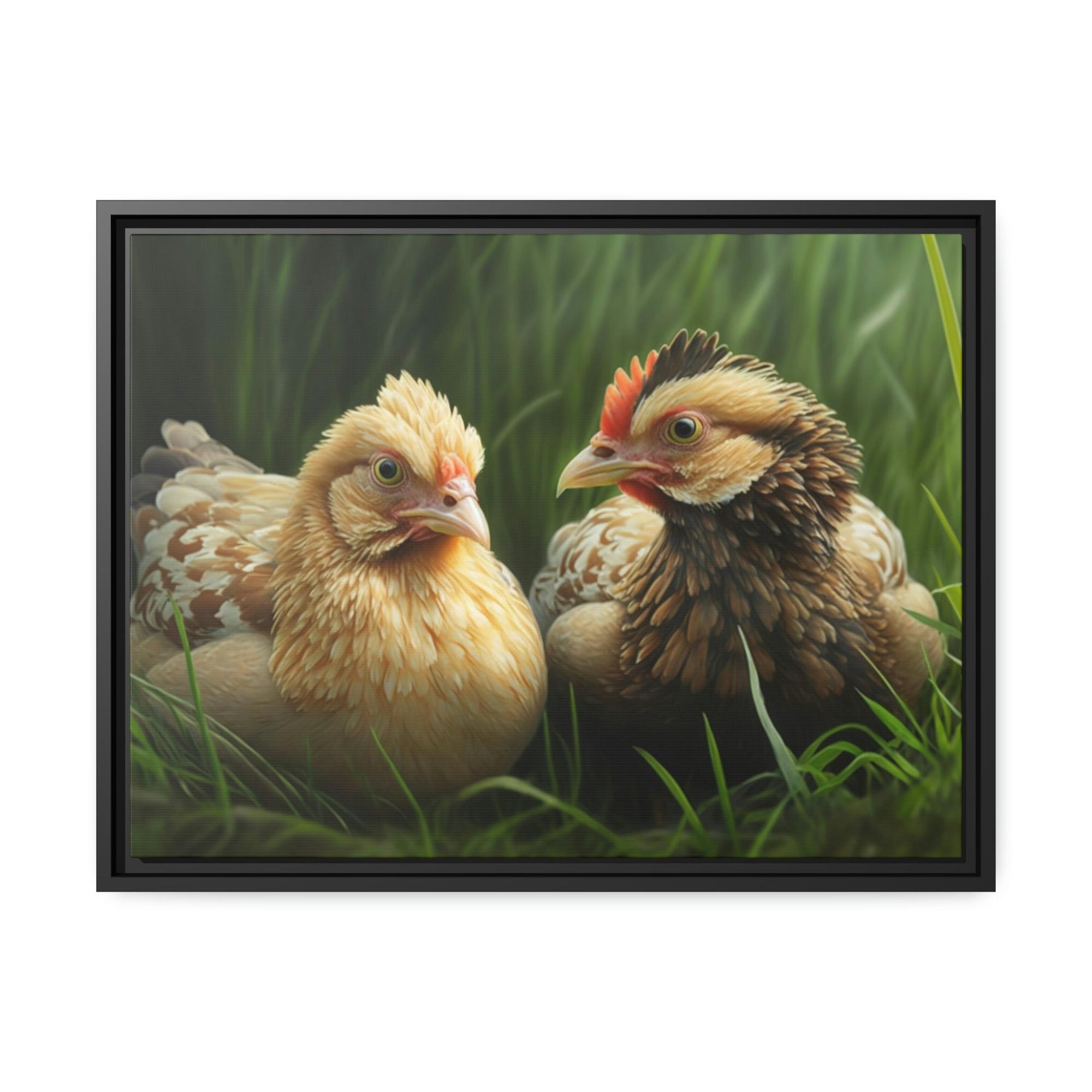 Chickens Rustic Henhouse: Framed Canvas with Delightful Chickens