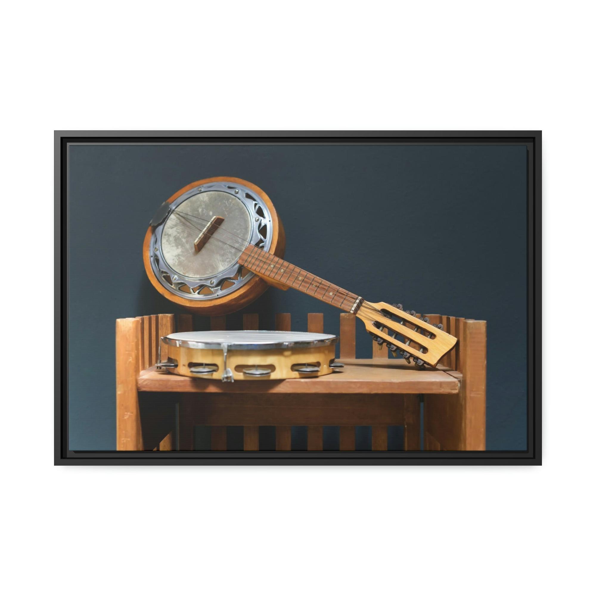 undefined Musical Memories: Wall Art with a Banjo and Other Instruments in a Rustic Setting