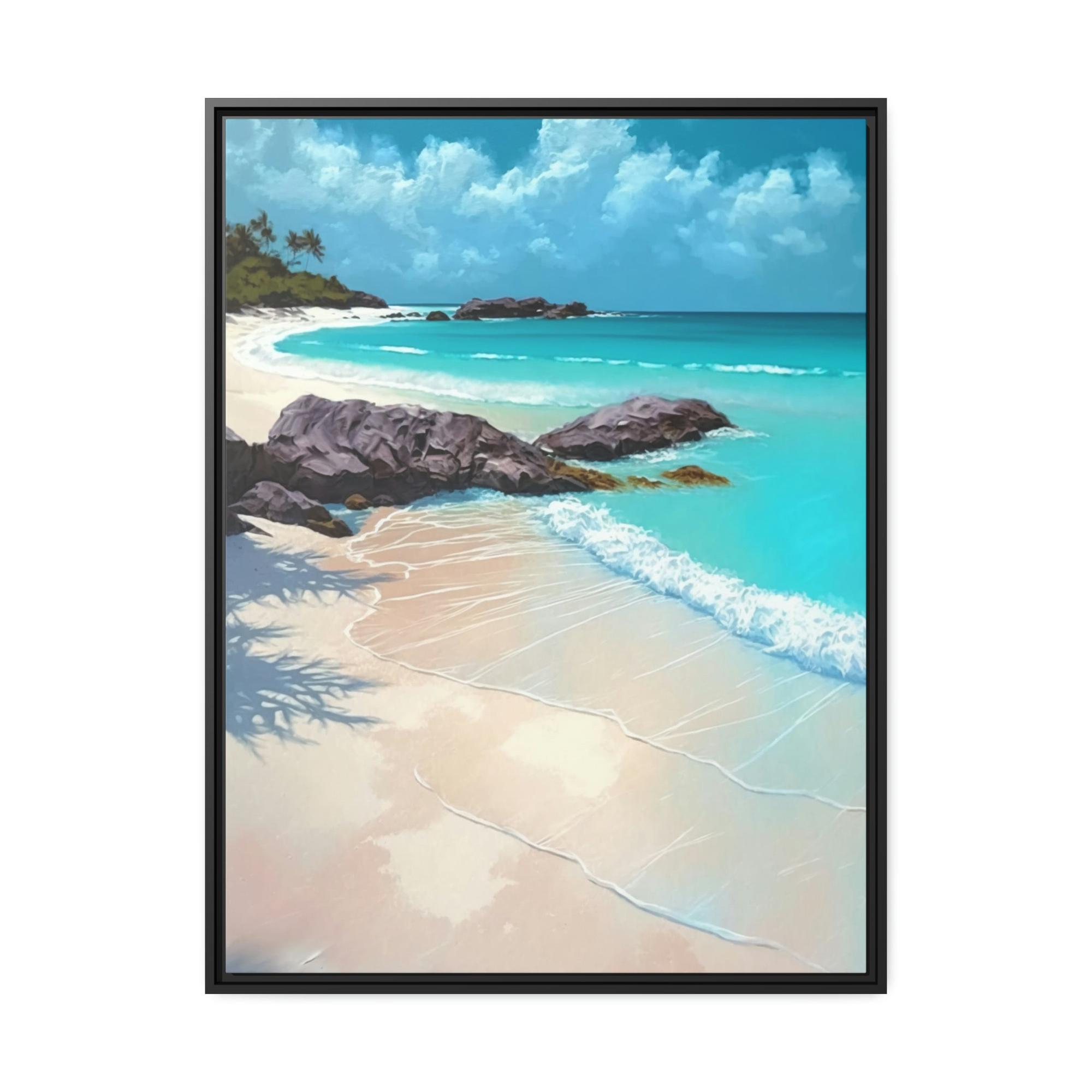 Caribbean Beach Blue Waters: Framed Canvas and Wall Art of Caribbean Beach Scenery