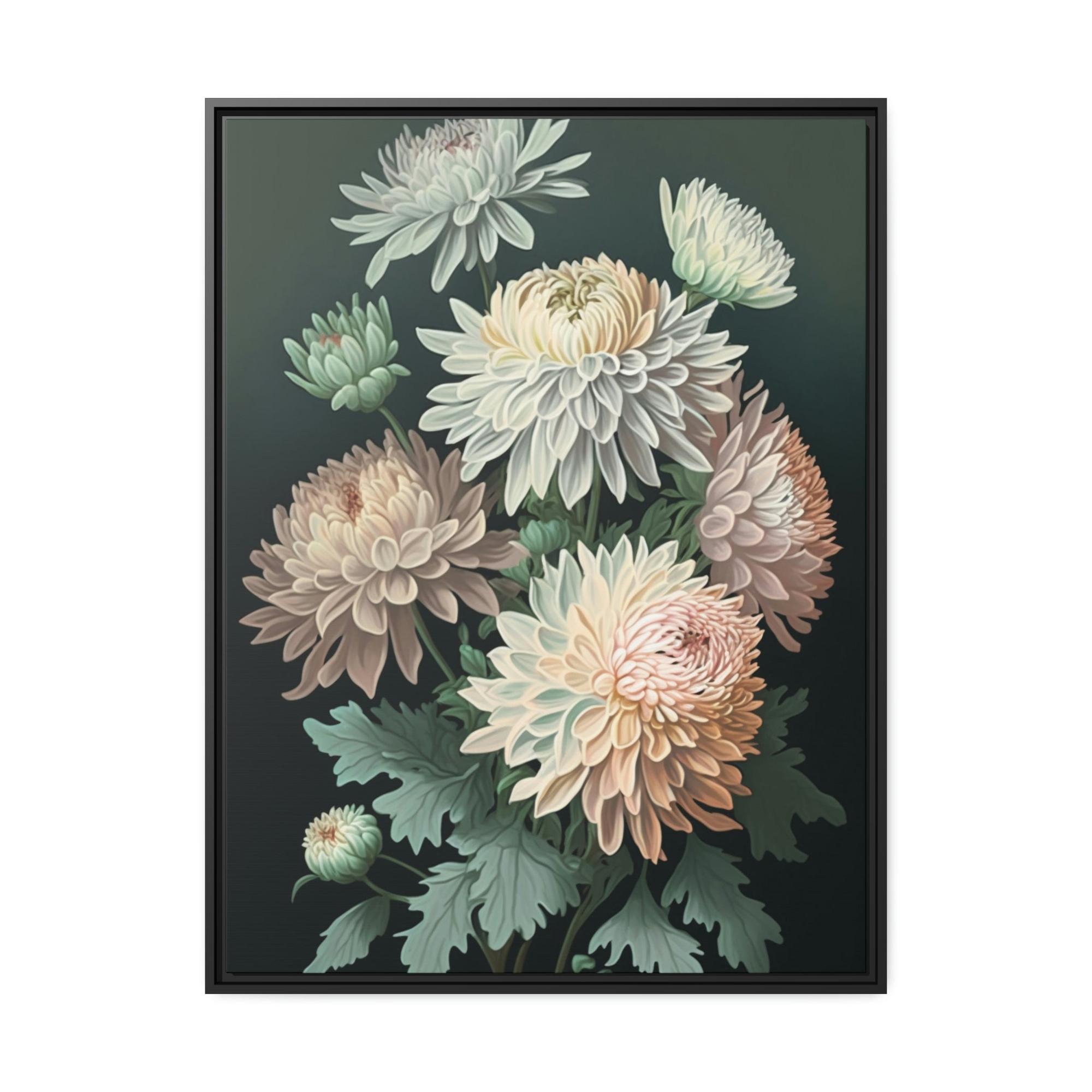 undefined Chrysanthemums in Bloom: Beautiful Wall Art on Natural Canvas