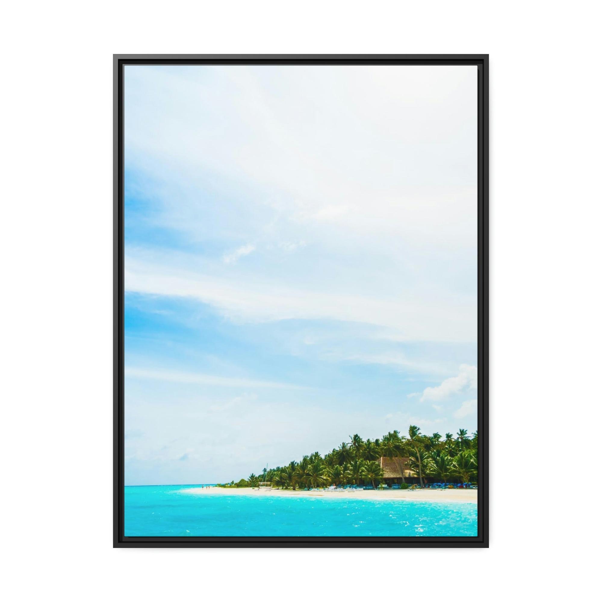 Island Beach Paradise Found: Framed Canvas of a Scenic Island Beach on a Sunset