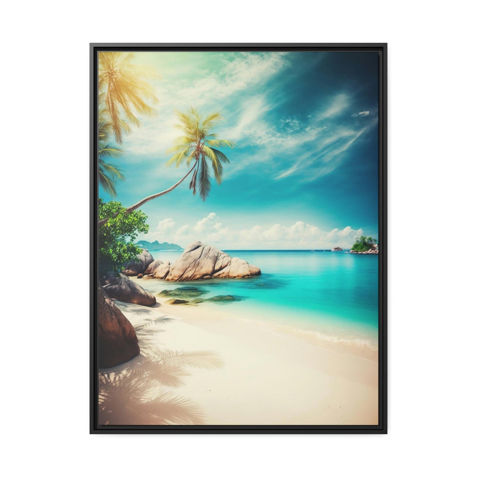 Island Beach Beachfront Beauty: Poster of a Scenic Island Beach Scene on a Framed Poster