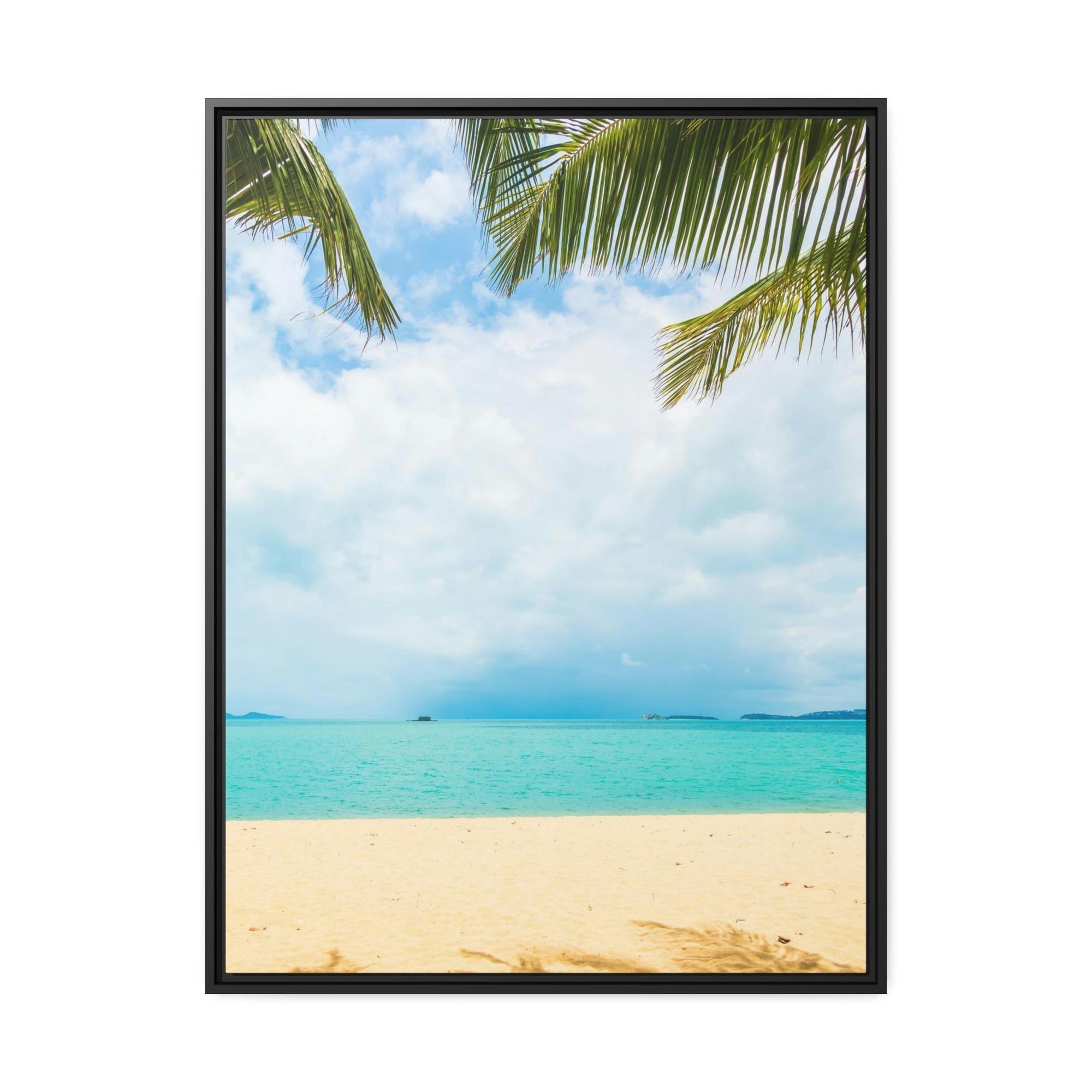 undefined Seashore Sanctuary: Art Print of a Tranquil Island Beach Scene on a Framed Canvas
