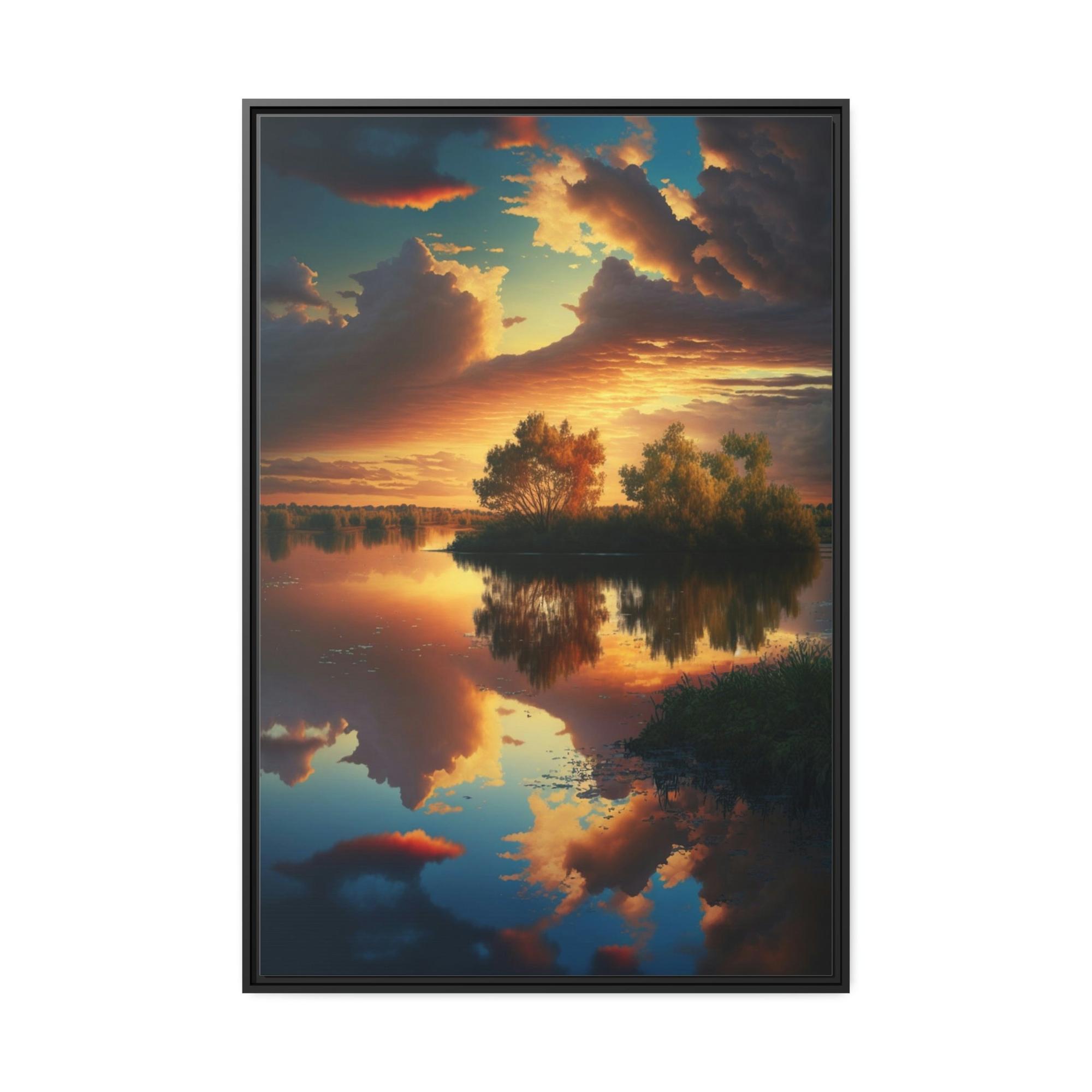 Lakes And Rivers Lake Reflections: Framed Canvas & Poster Print of a Picturesque Lakeshore