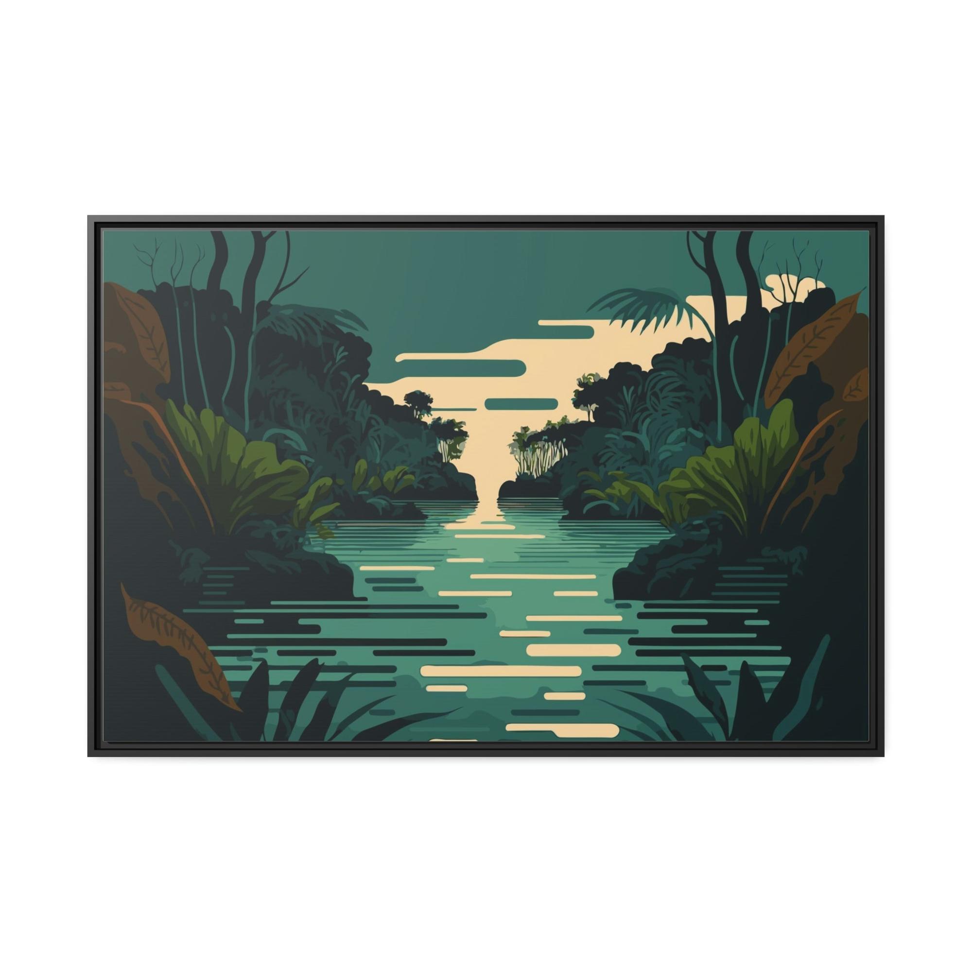 Lakes And Rivers Tranquil Waterside: Wall Art of a Picturesque Lakeside on Natural Canvas