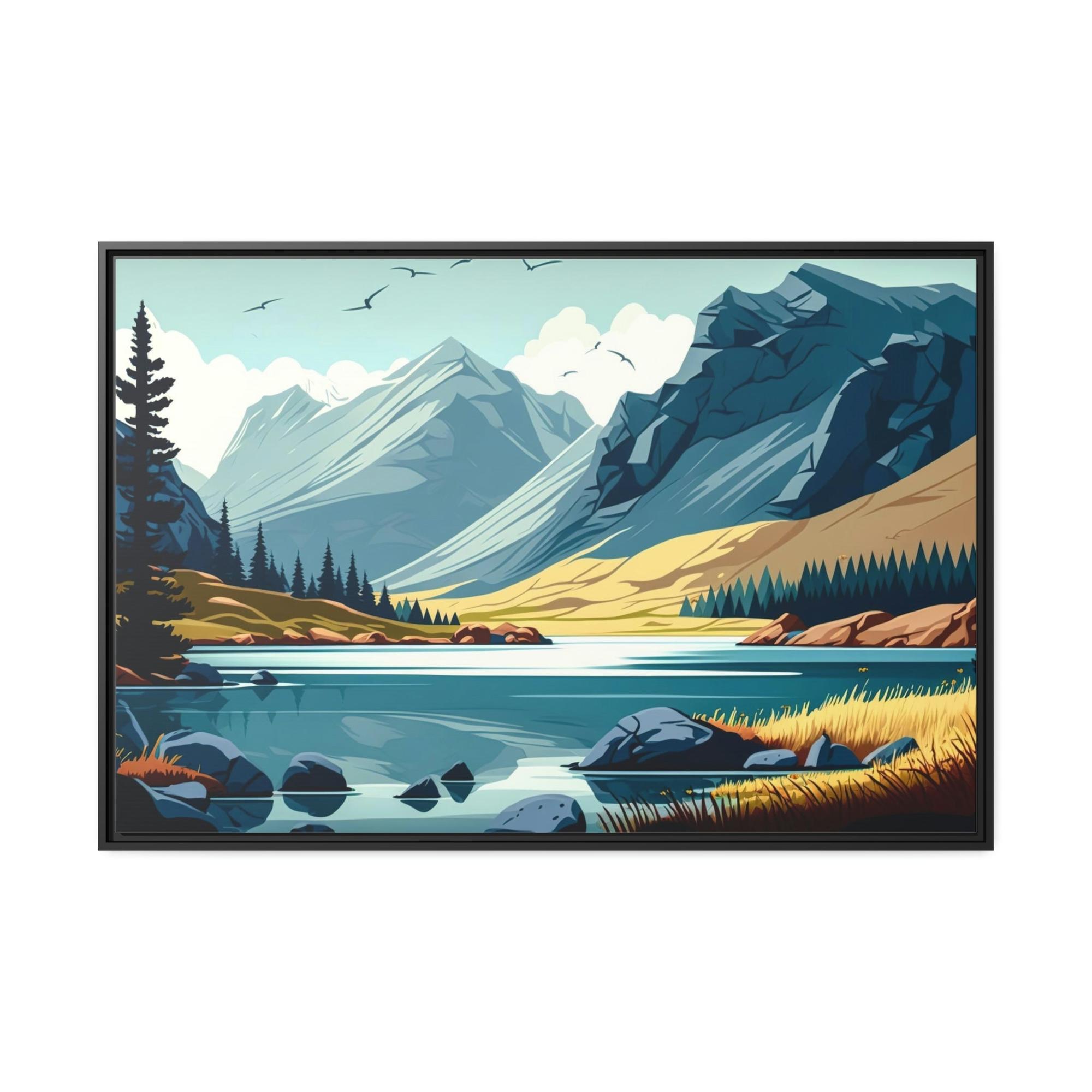 Lakes And Rivers Lakeside Beauty: Wall Art of a Stunning Lake Landscape on Natural Canvas & Poster