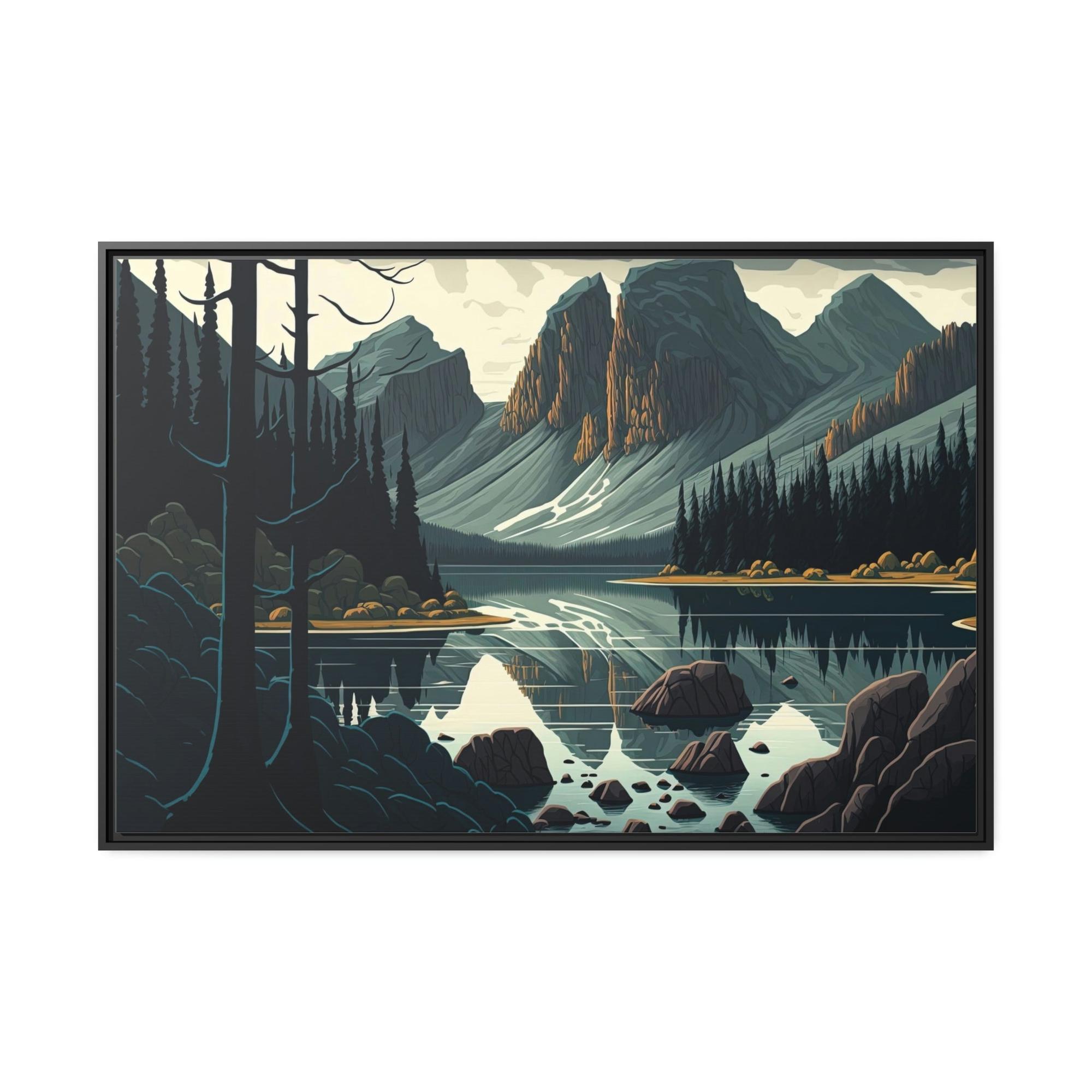 Lakes And Rivers Reflections of the Lake: Framed Canvas Print of a Scenic Lake Scene