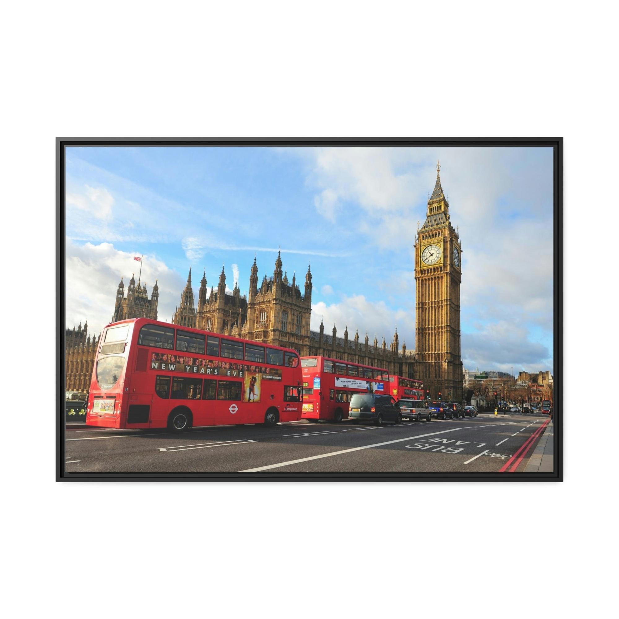 Bus City Rhythm: Vibrant Bus Art on Canvas & Poster