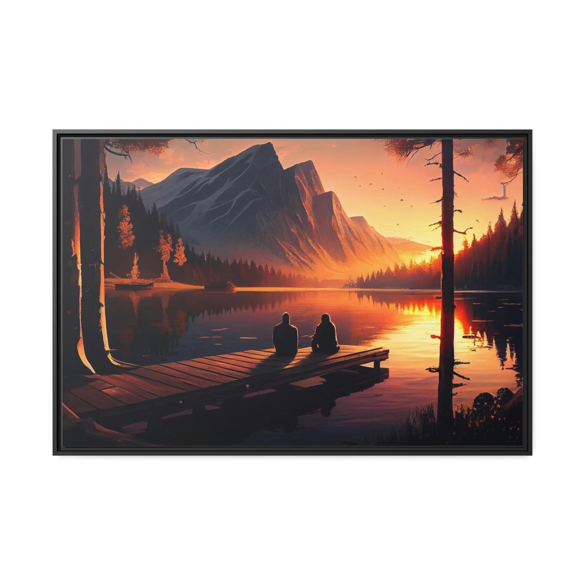 Lakes And Rivers Peaceful Lakeshore: Framed Poster of a Calm Lake Scene on Canvas