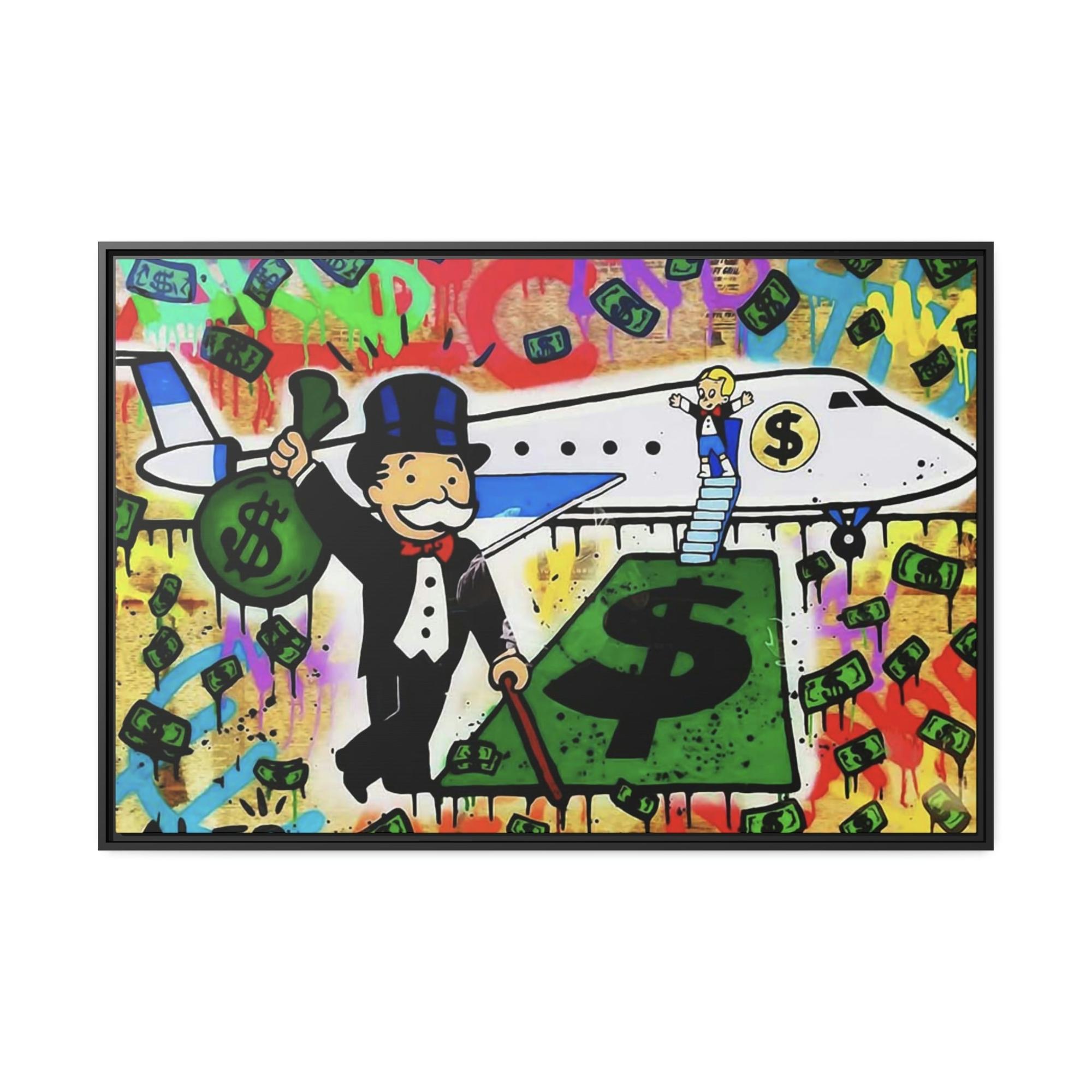 Monopoly & Motivation Monopoly Masterpiece: Alec Monopoly Art on Natural Canvas and Framed Poster