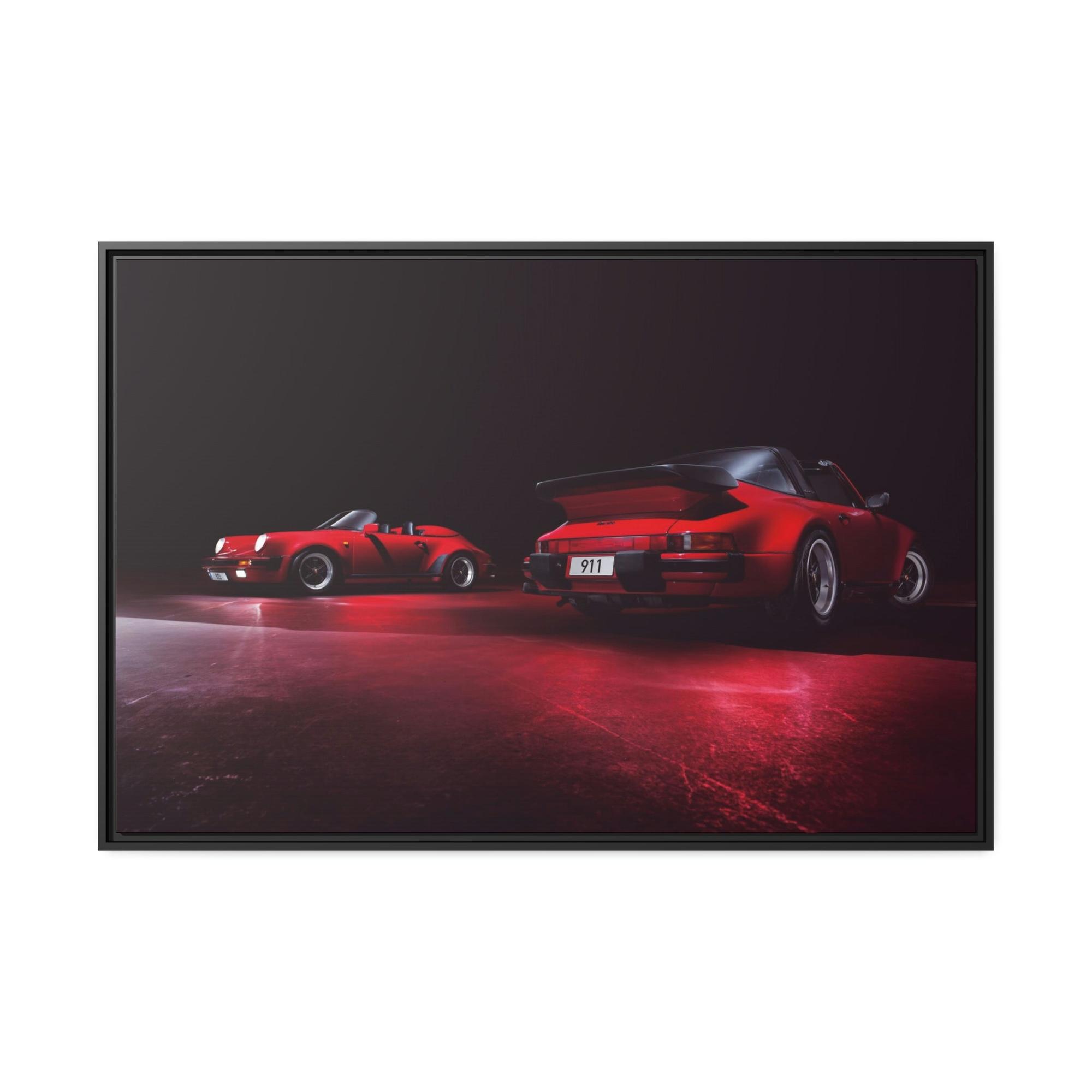 Porsche Red on Red: A Framed Canvas Artwork Featuring Two Iconic Porsche Sports Cars