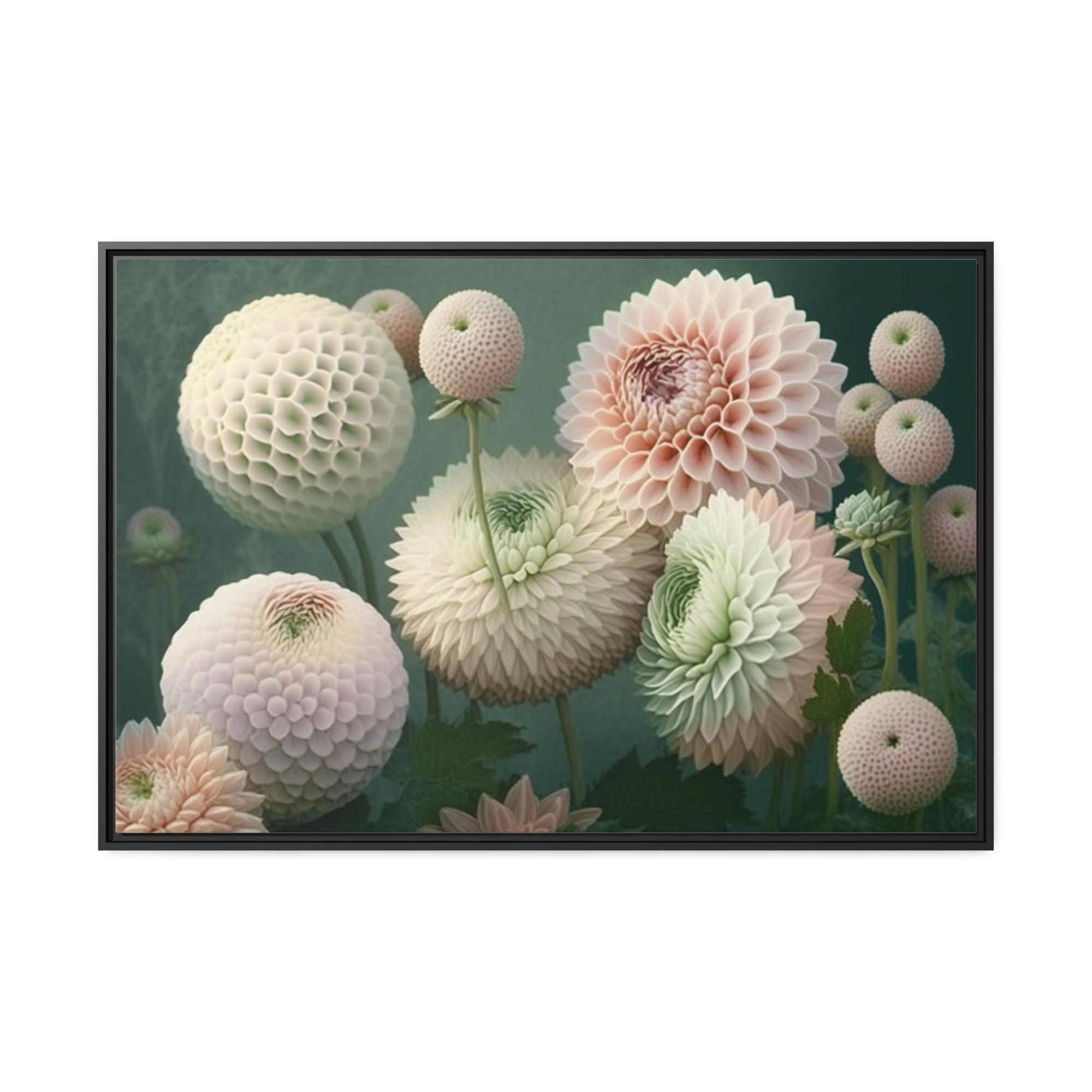 Dahlias Nature's Beauty: A Framed Canvas of Vibrant Dahlia Blooms