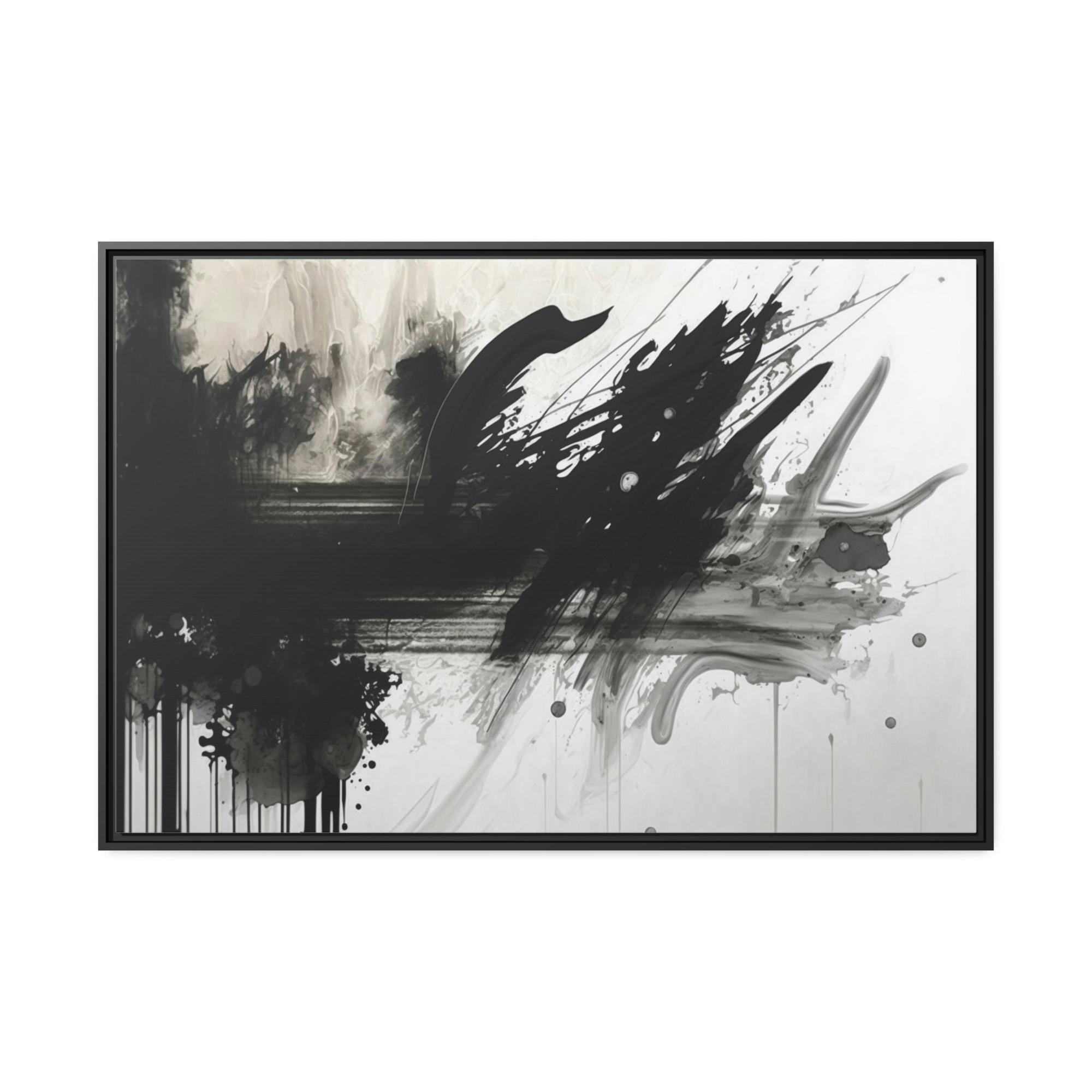 Black&White Abstract Art Inkblot Symphony: A Framed Canvas & Poster Print of Black and White Abstract Art