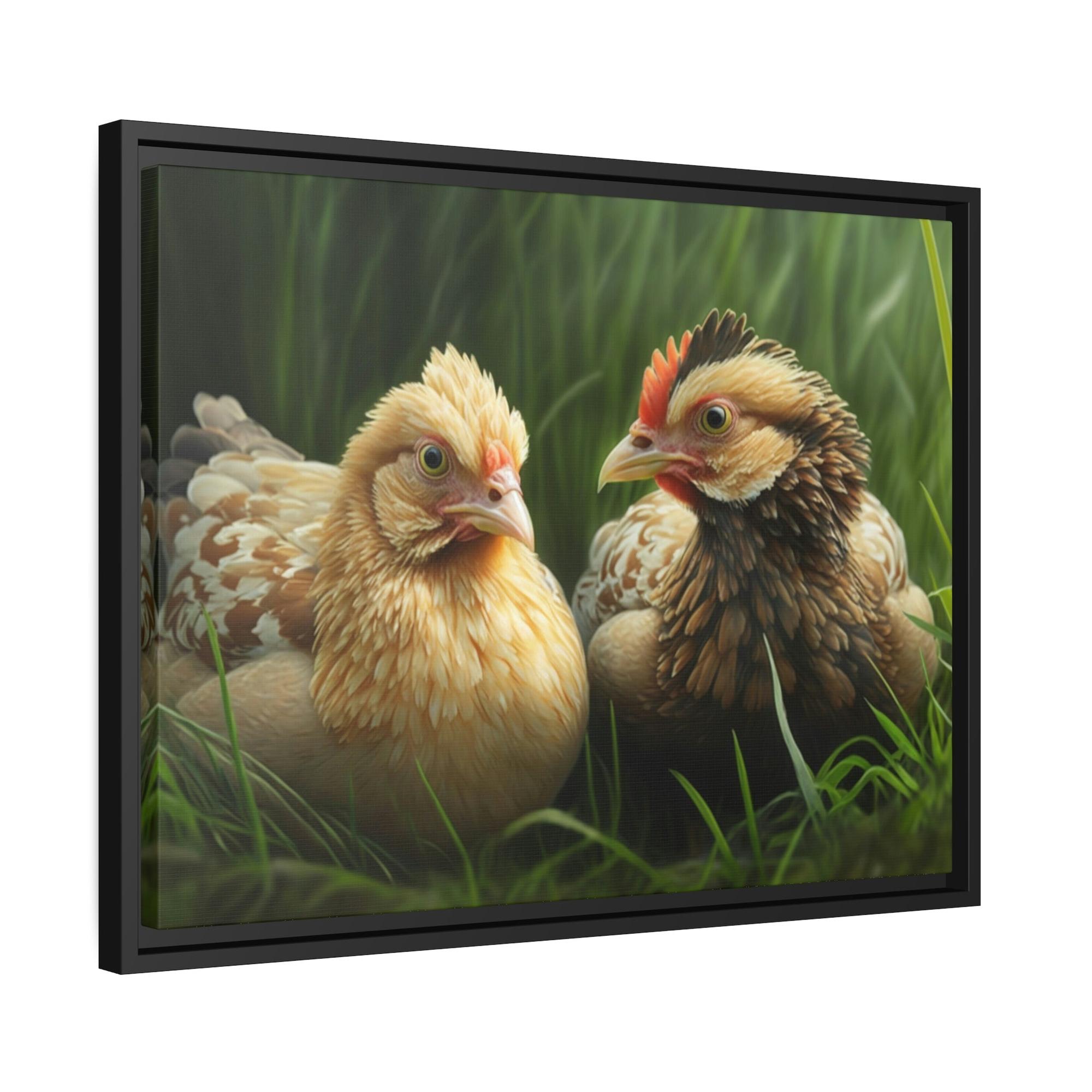 undefined Rustic Henhouse: Framed Canvas with Delightful Chickens