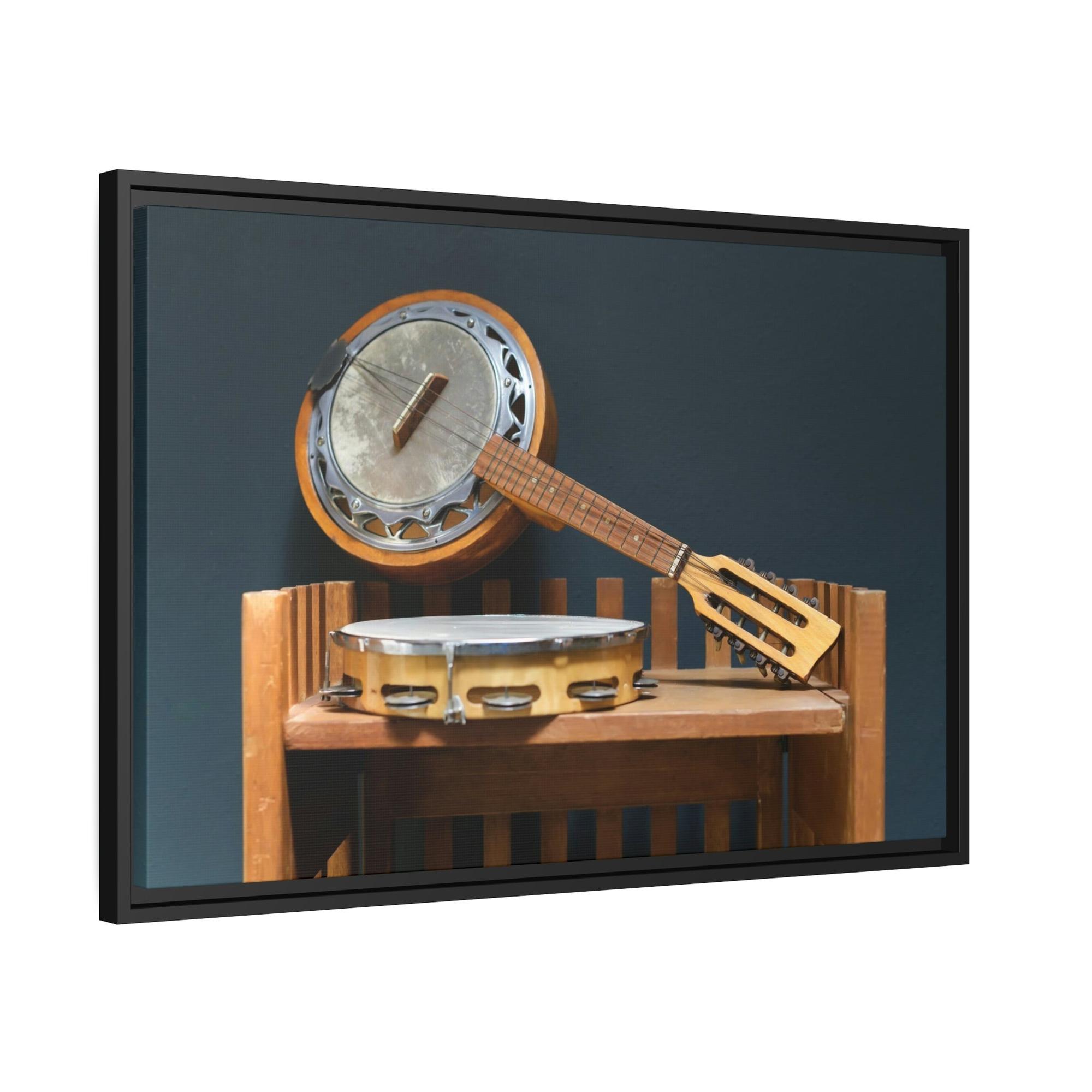 Banjo Musical Memories: Wall Art with a Banjo and Other Instruments in a Rustic Setting