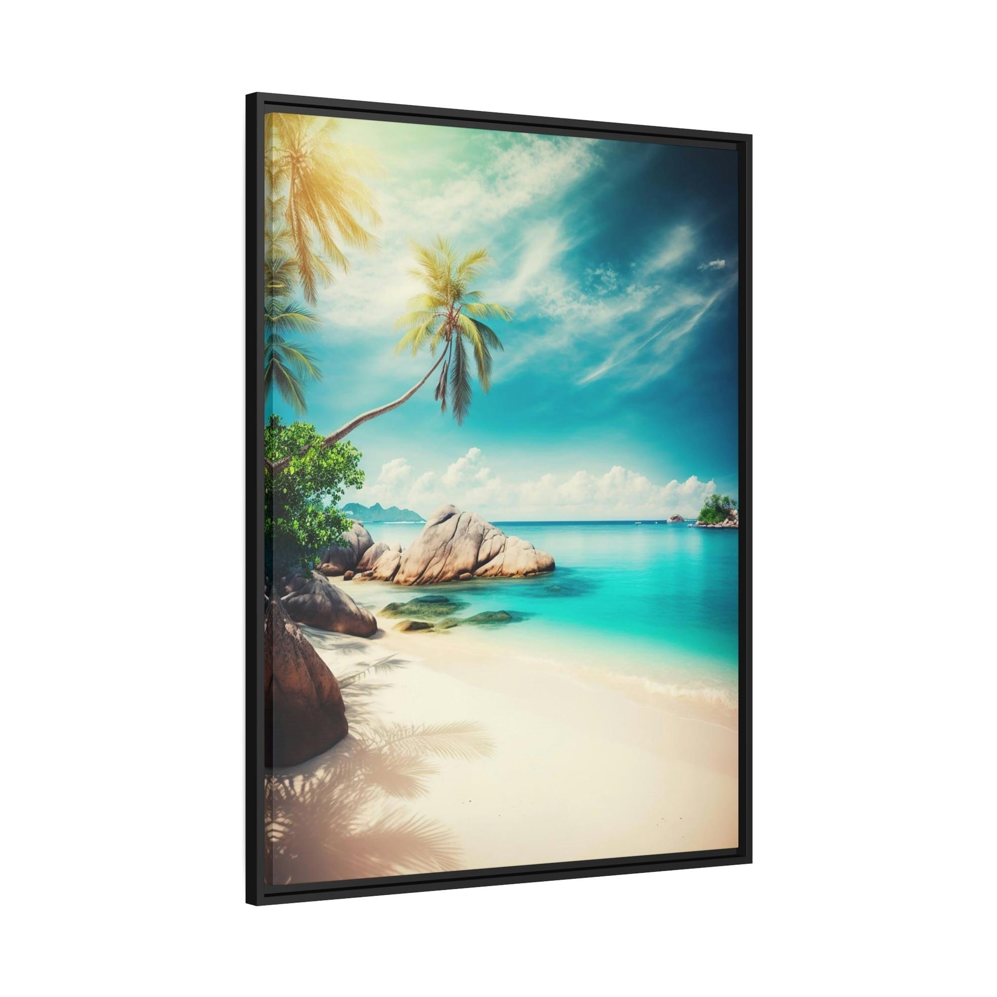Island Beach Beachfront Beauty: Poster of a Scenic Island Beach Scene on a Framed Poster