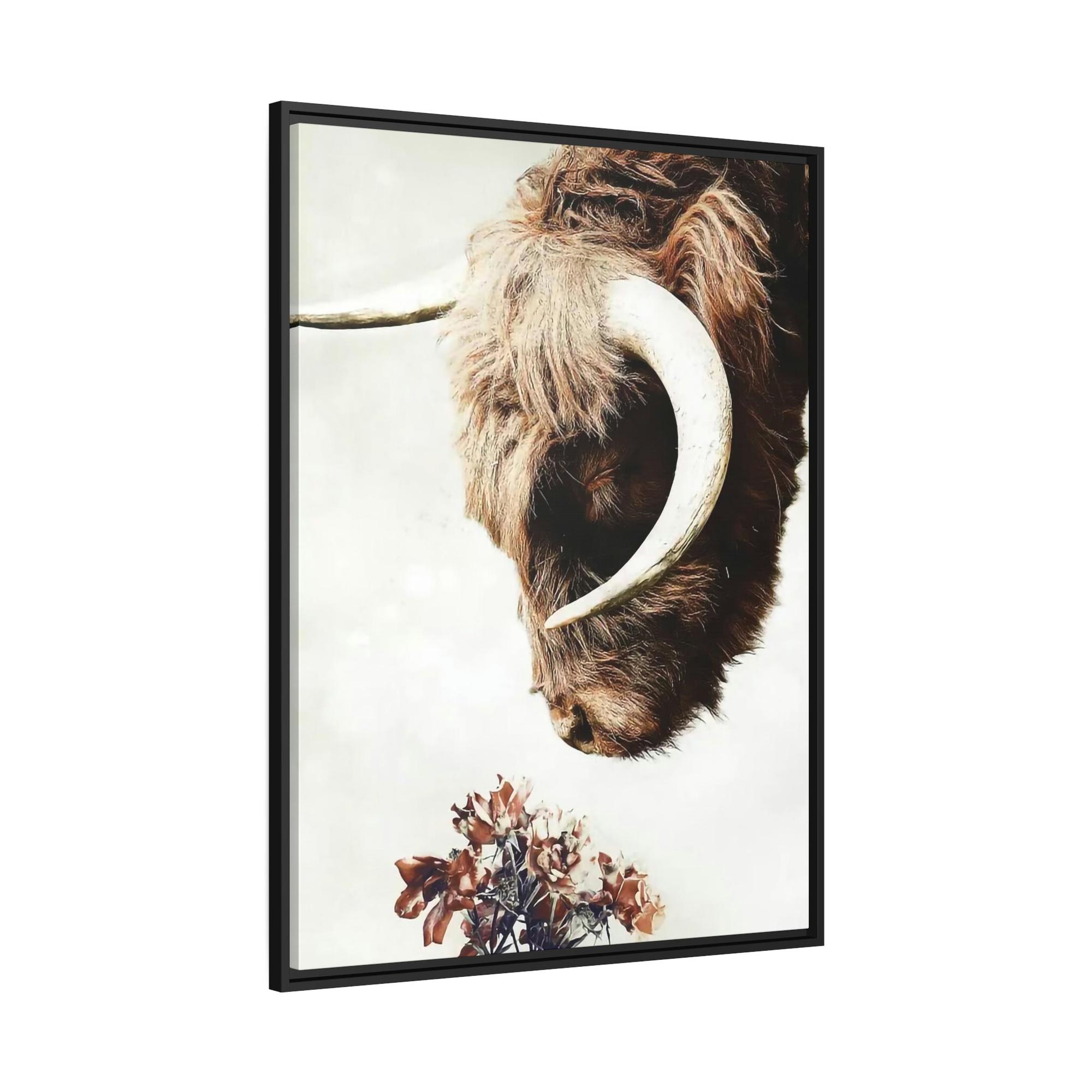 Highland Cow Highland Cow | Horned Cow Smelling a Flower | Animal Wall Art — Pixoram