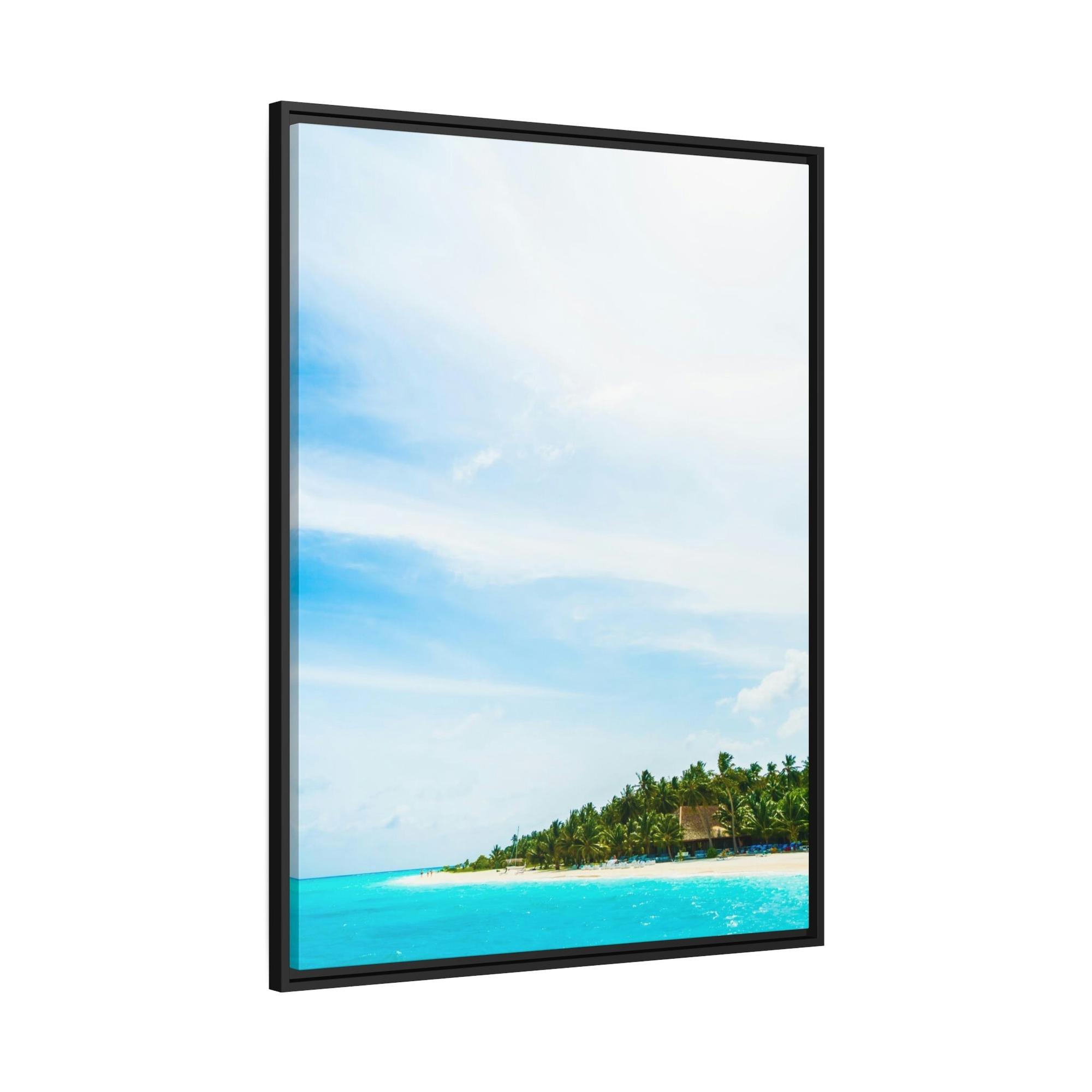 Island Beach Paradise Found: Framed Canvas of a Scenic Island Beach on a Sunset