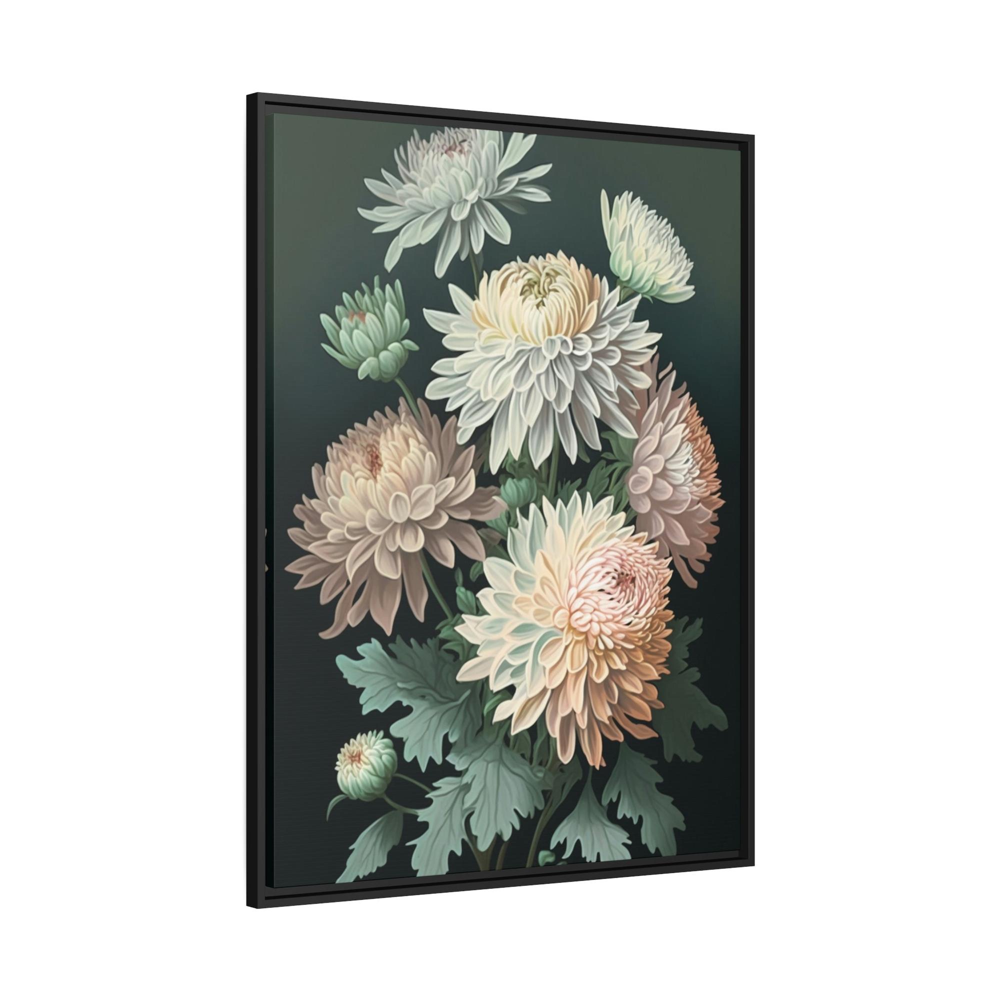 Chrysanthemums Chrysanthemums in Bloom: Beautiful Wall Art on Natural Canvas