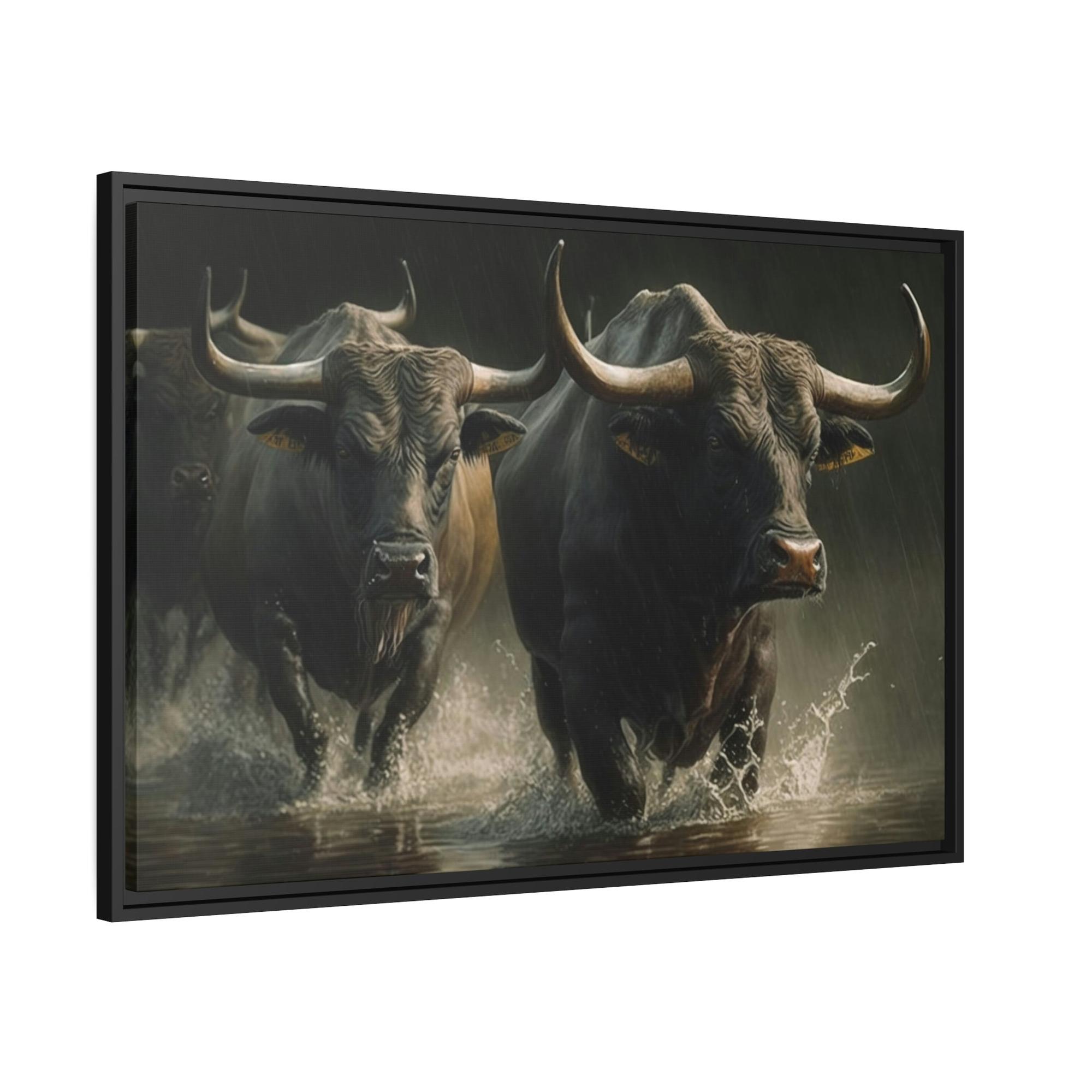 Bulls Wild Bulls Running: Poster & Canvas Print of Cattle Stampede