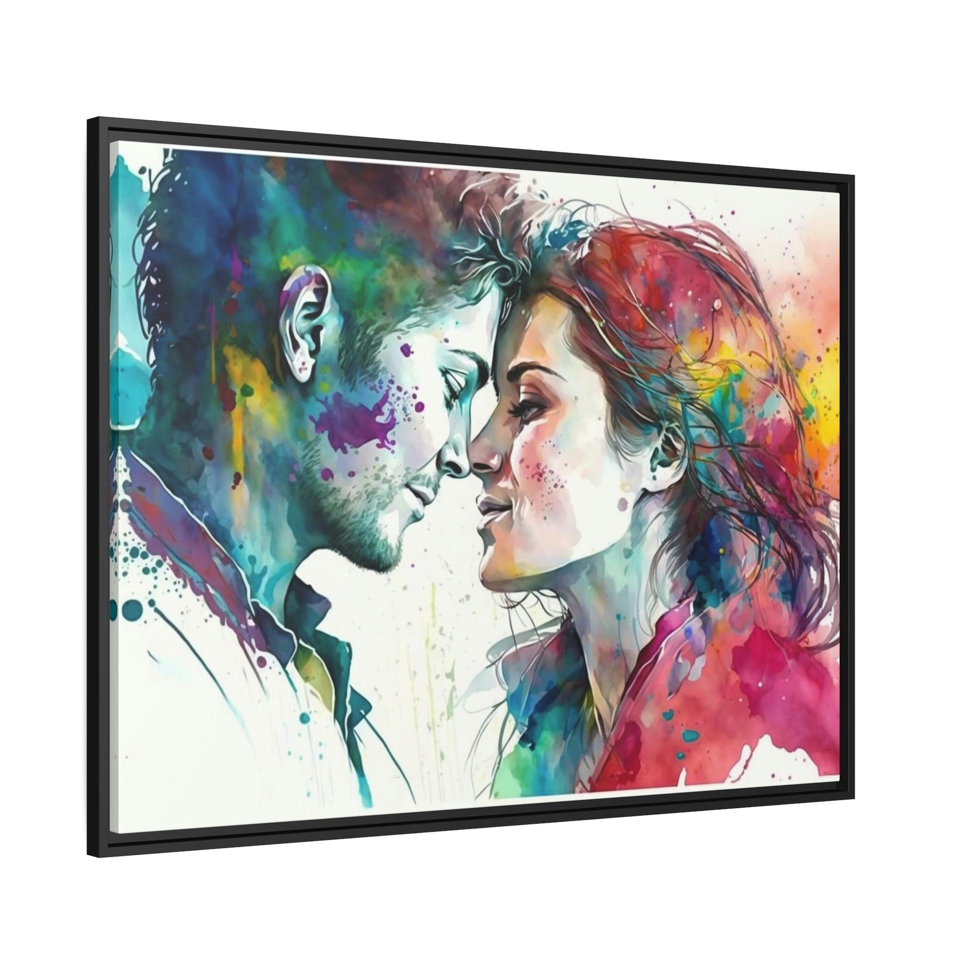Love Eternal Embrace: Natural Canvas Wall Art of Two Lovers