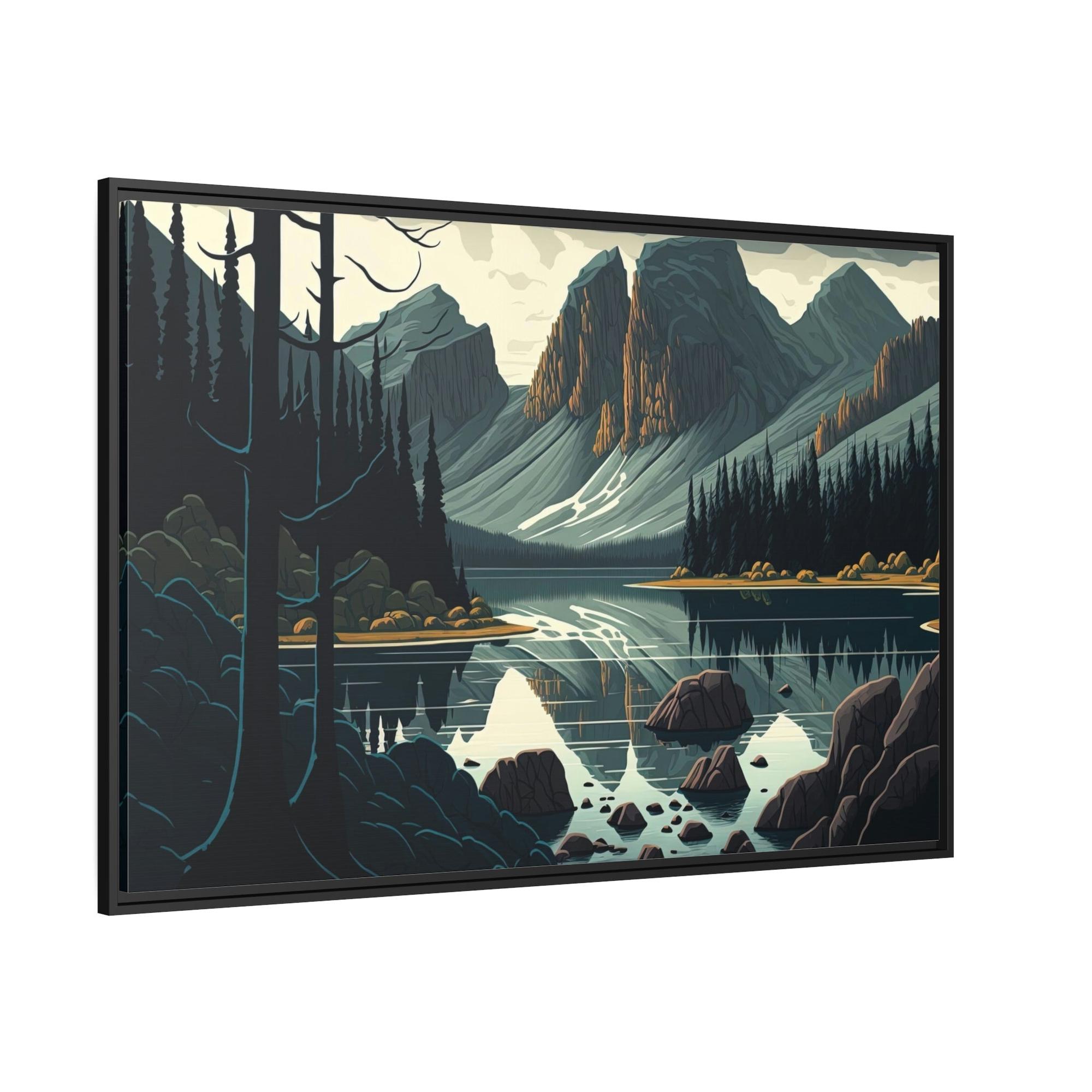 Lakes And Rivers Reflections of the Lake: Framed Canvas Print of a Scenic Lake Scene