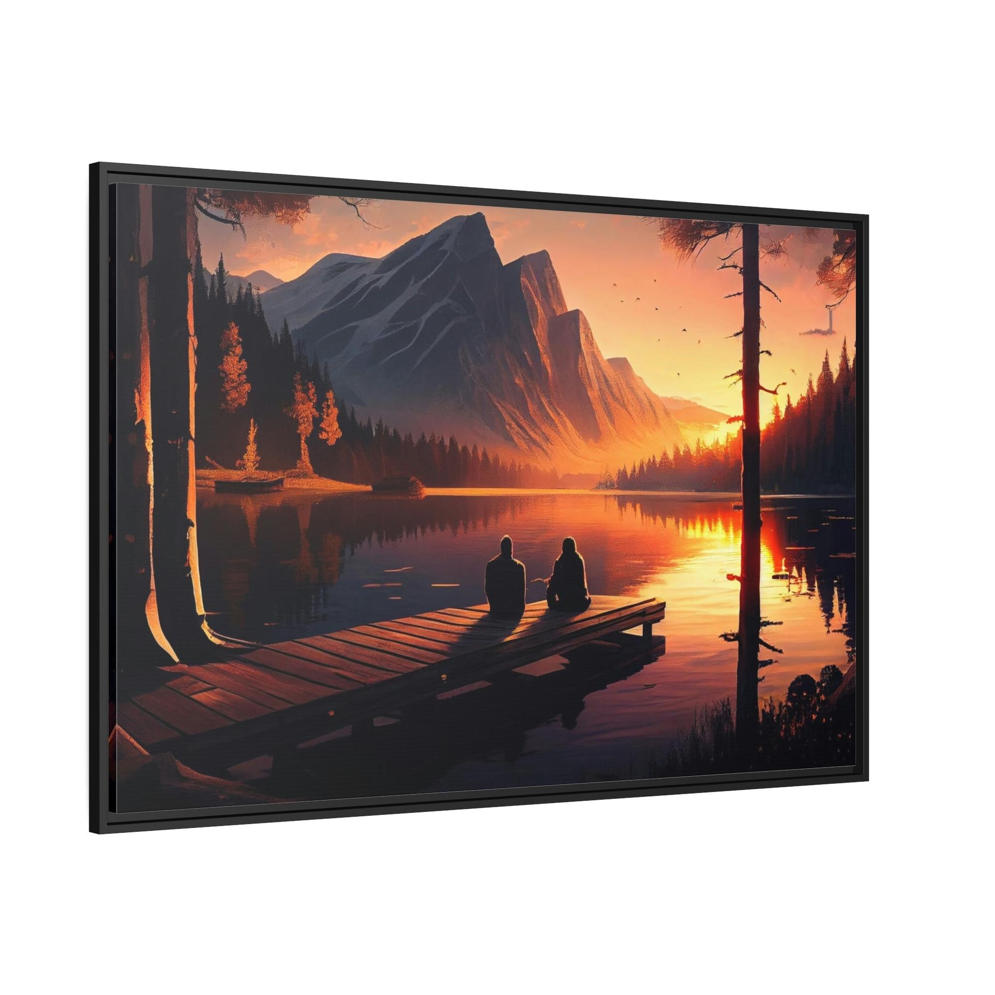 Lakes And Rivers Peaceful Lakeshore: Framed Poster of a Calm Lake Scene on Canvas