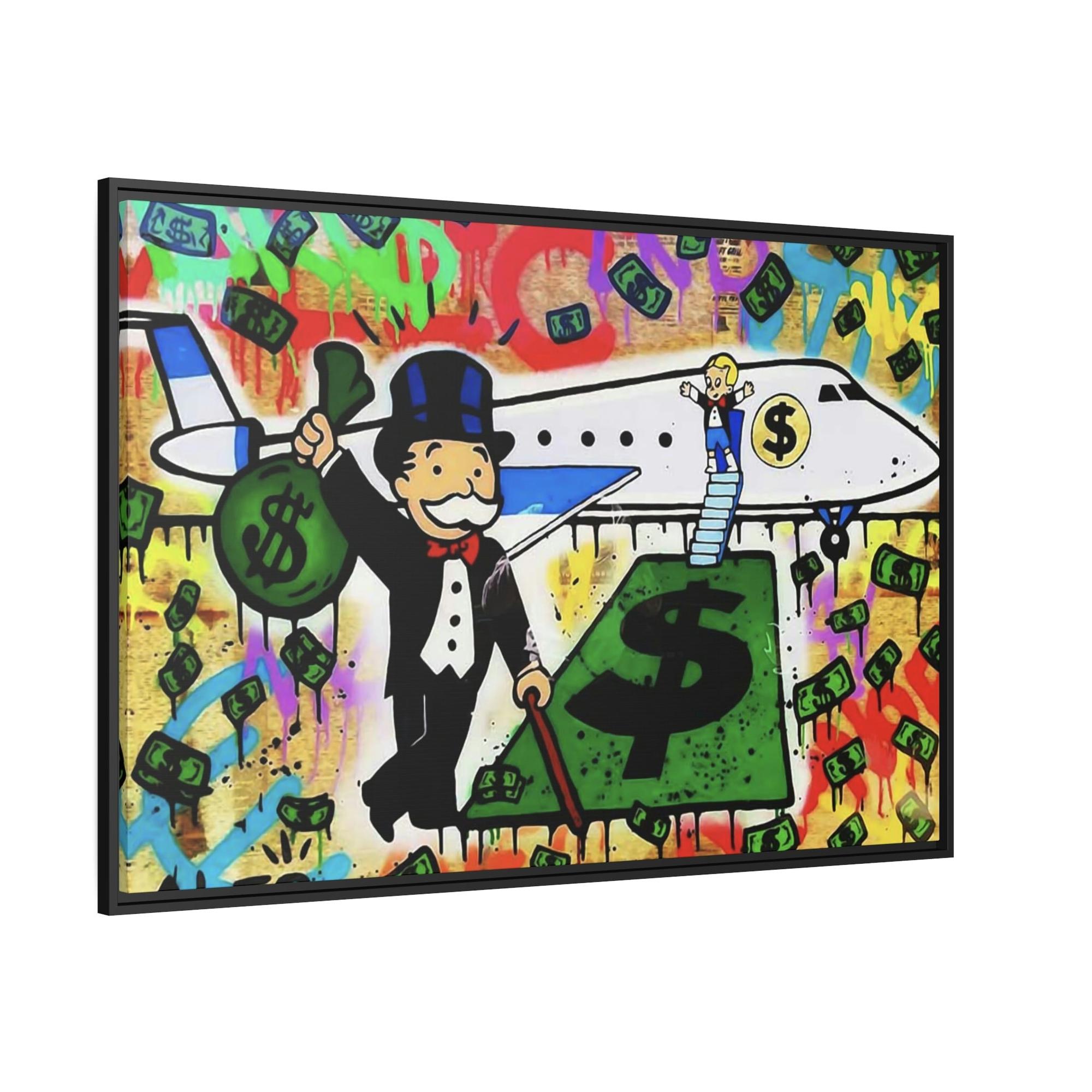 Monopoly & Motivation Monopoly Masterpiece: Alec Monopoly Art on Natural Canvas and Framed Poster