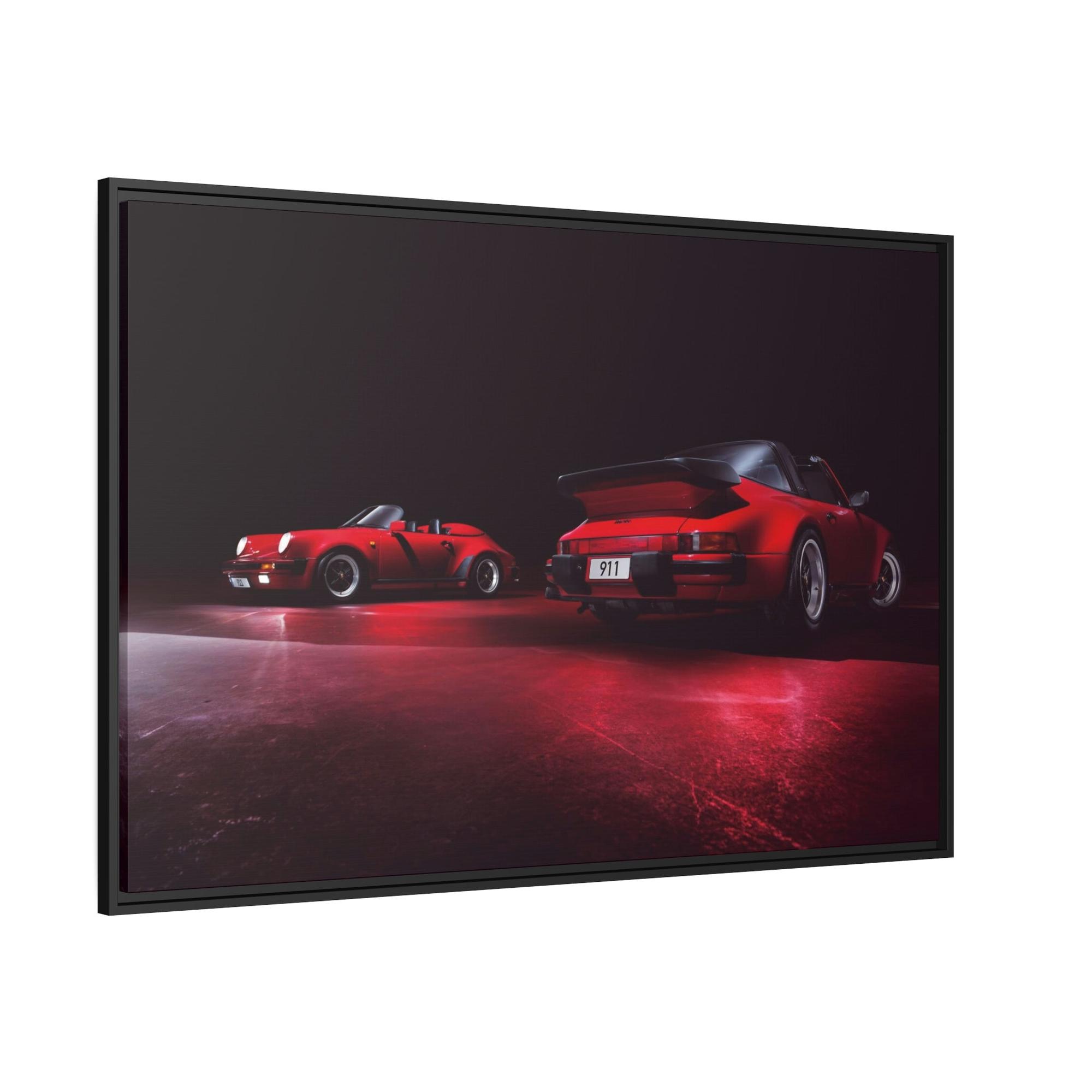 Porsche Red on Red: A Framed Canvas Artwork Featuring Two Iconic Porsche Sports Cars